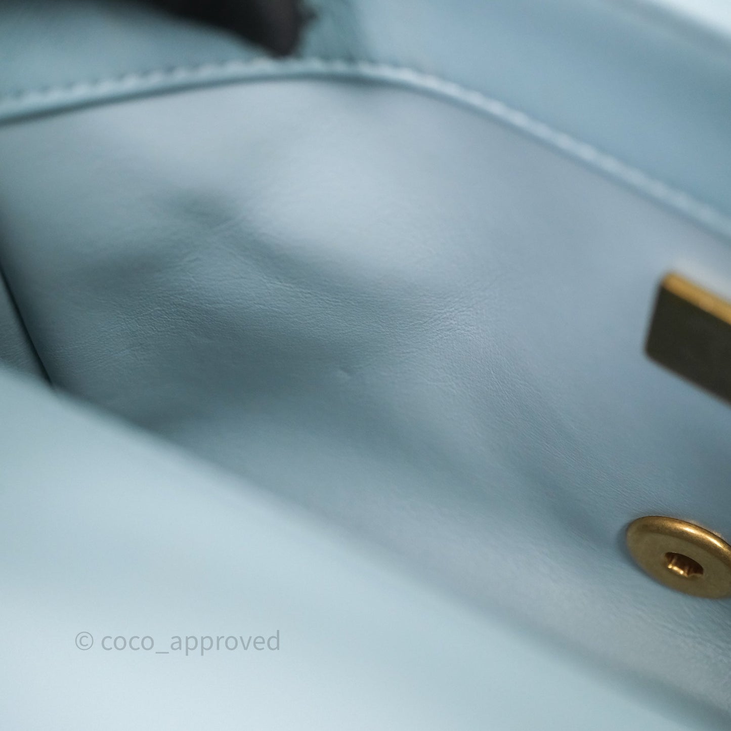 Chanel Quilted Enamel Pending CC Small Square Flap Baby Blue Lambskin