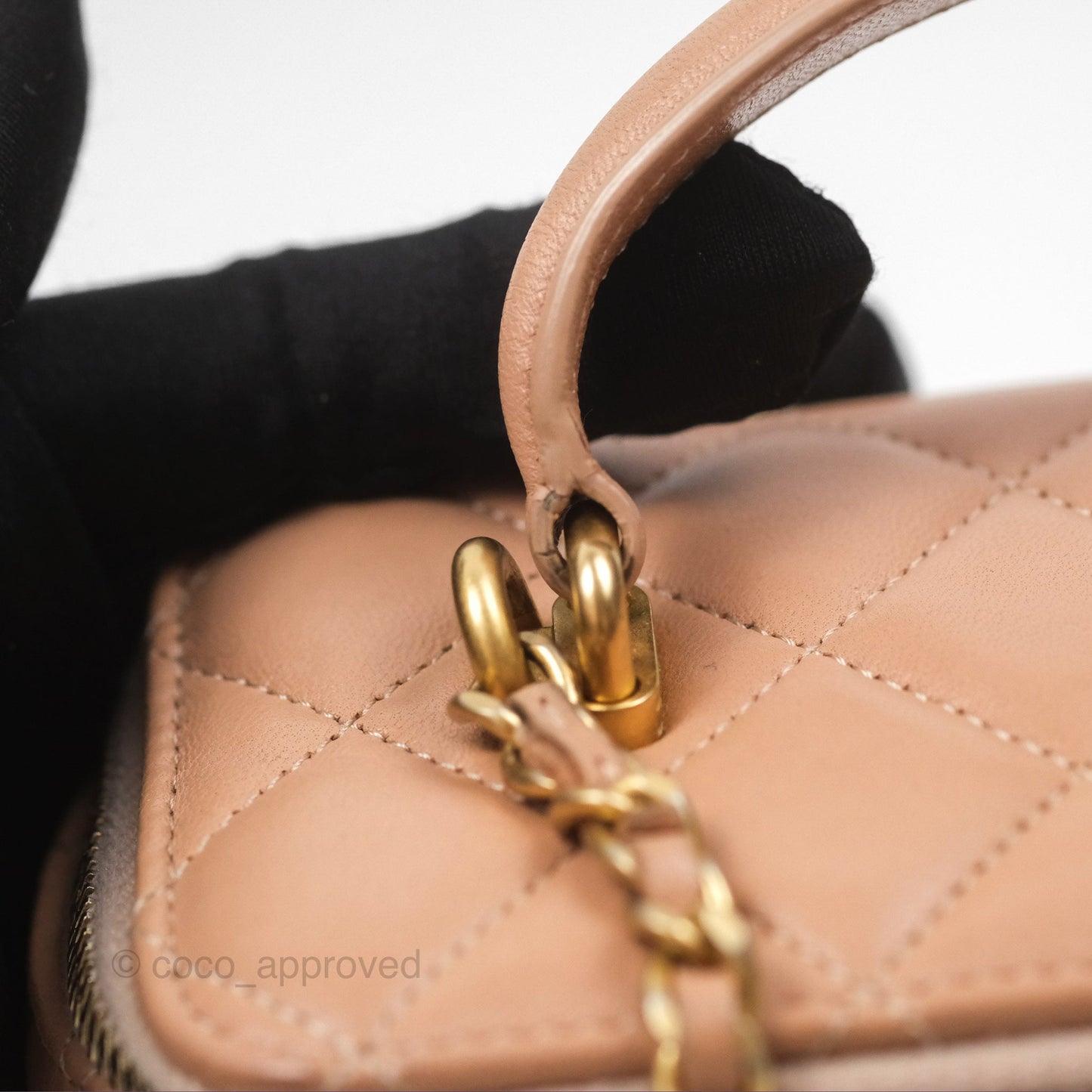 Chanel Vanity Rectangular Top Handle Beige Lambskin Aged Gold Hardware