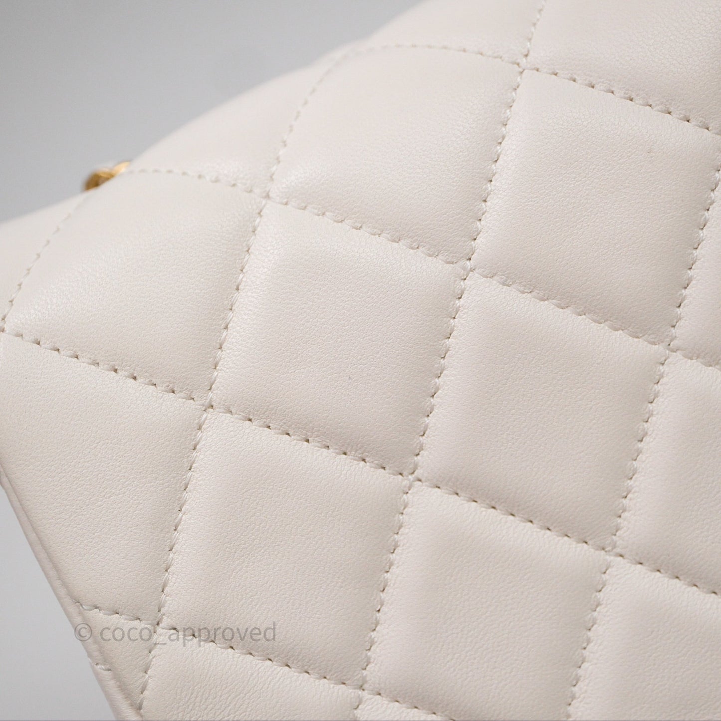 Chanel Flap Bag with Pearl Chain Ivory White Aged Gold Hardware 25P
