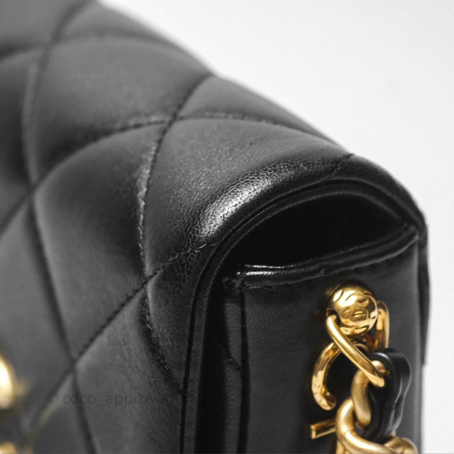 Chanel Logo Mini Square Flap Bag Black Lambskin Aged Gold Hardware 21B
