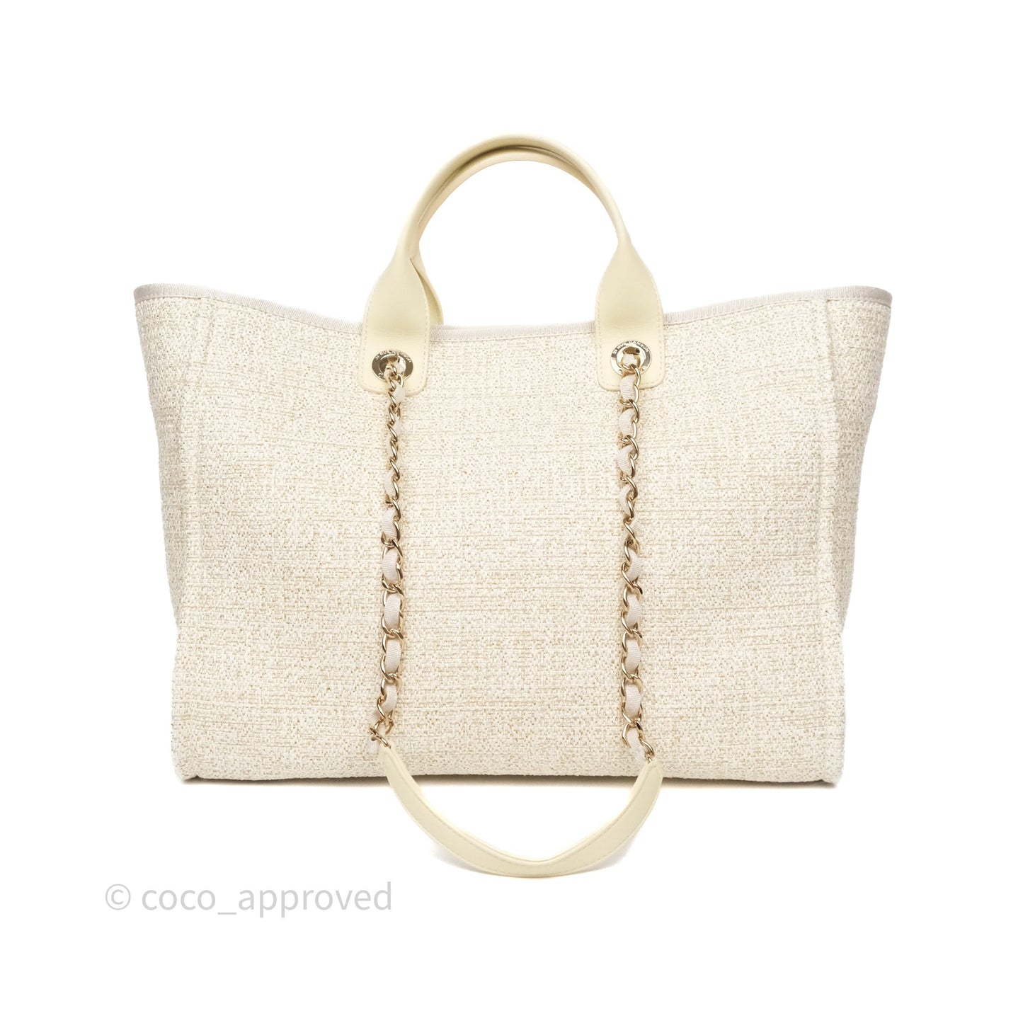 Chanel Large Deauville Ivory/Gold Canvas Gold Hardware