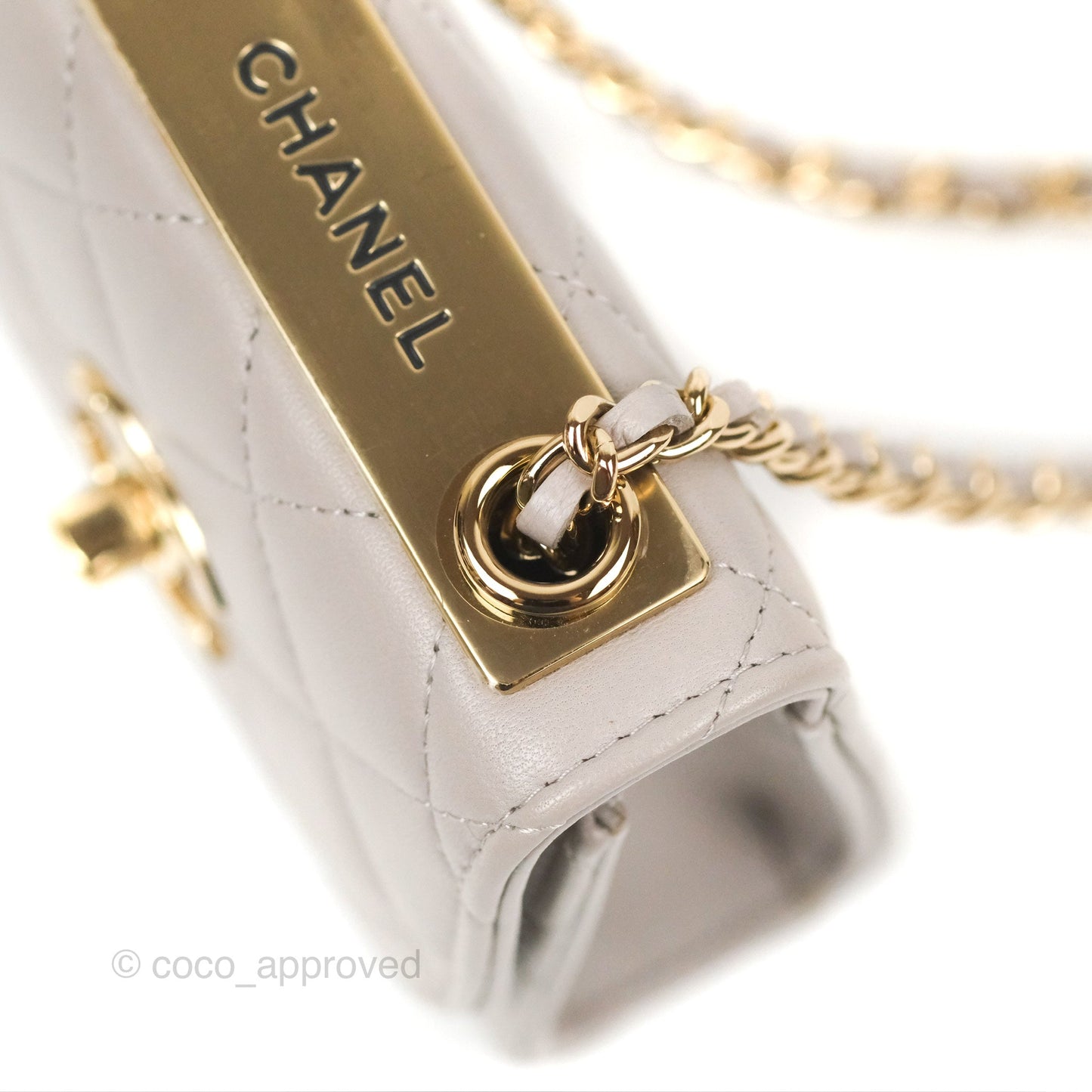 Chanel Mini Quilted Trendy CC Clutch With Chain Light Grey Lambskin Gold Hardware