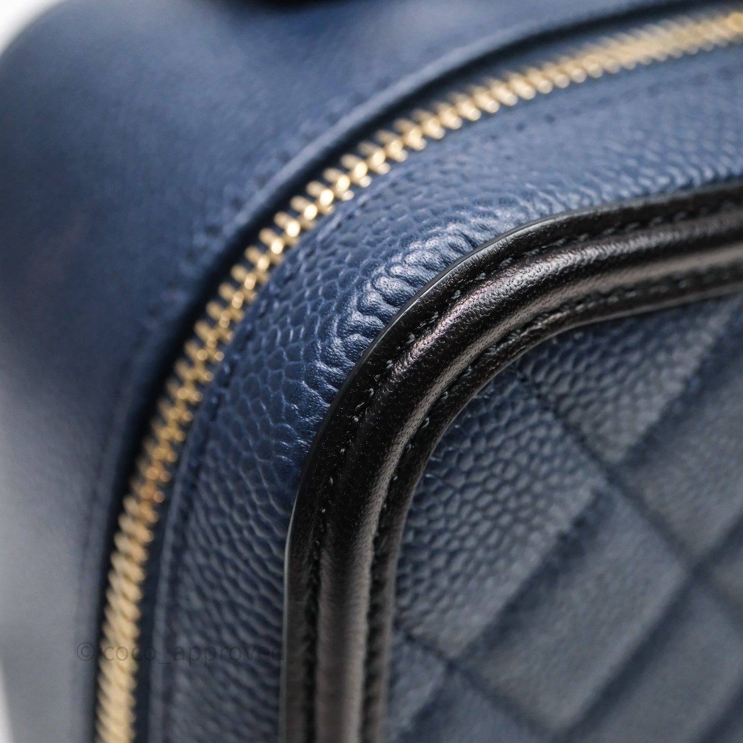 Chanel Quilted Large CC Filigree Vanity Case Navy Black Caviar