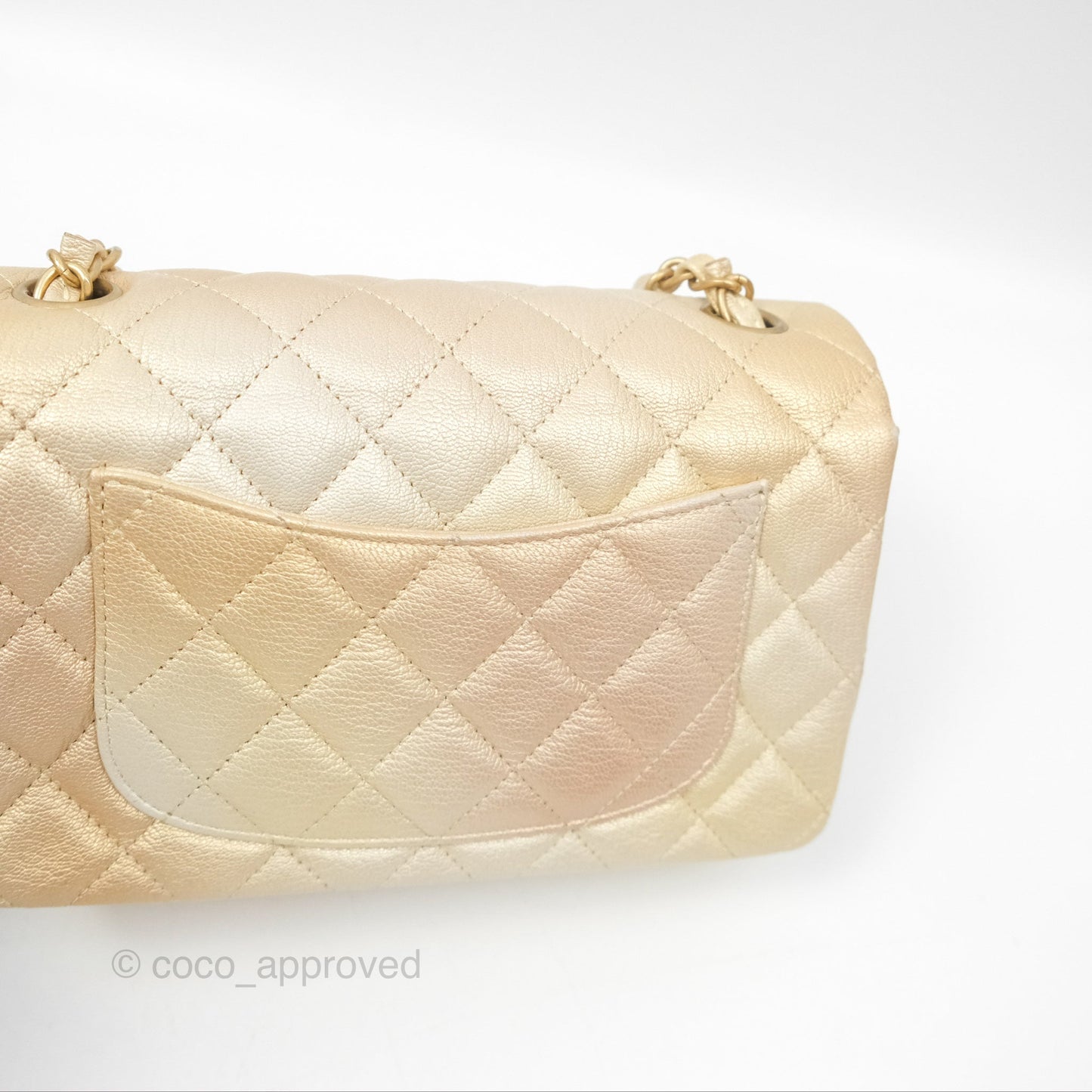 Chanel Mini Rectangular Flap Beige Ombre Iridescent Goatskin Aged Gold Hardware 22C