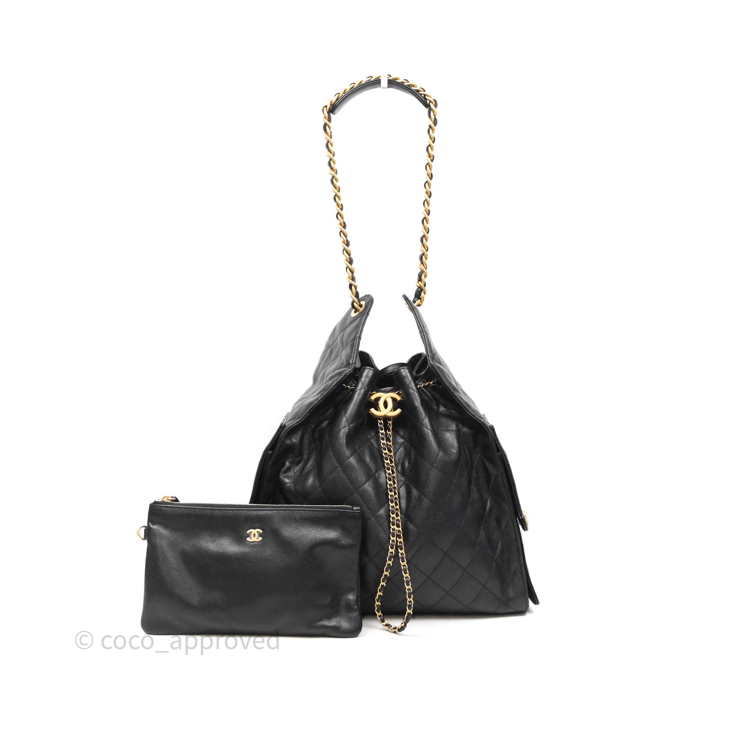 Chanel 25 Medium Black Caviar Aged Gold Hardware