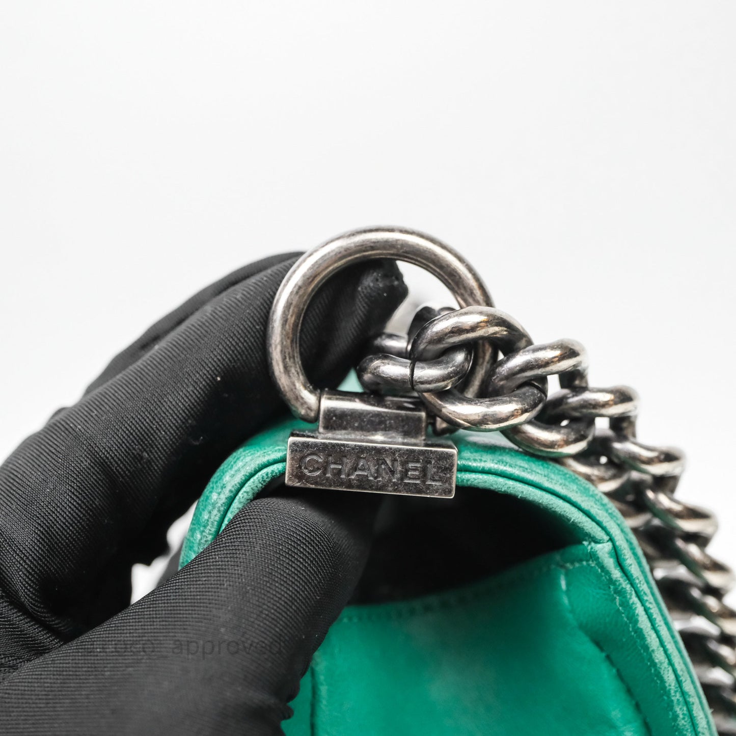 Chanel Medium Boy Quilted Green Lambskin Ruthenium Hardware