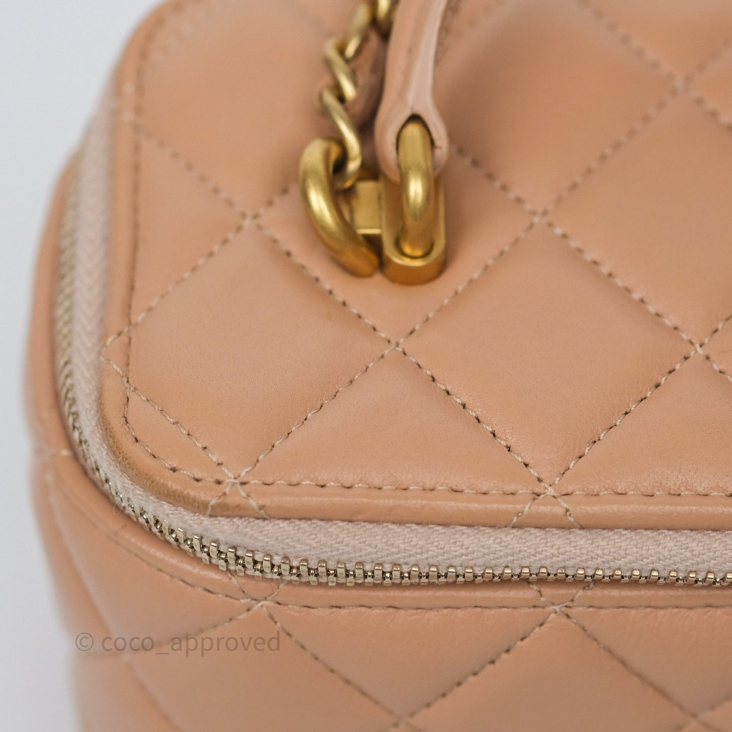 Chanel Top Handle Vanity with Chain Beige Lambskin Aged Gold Hardware