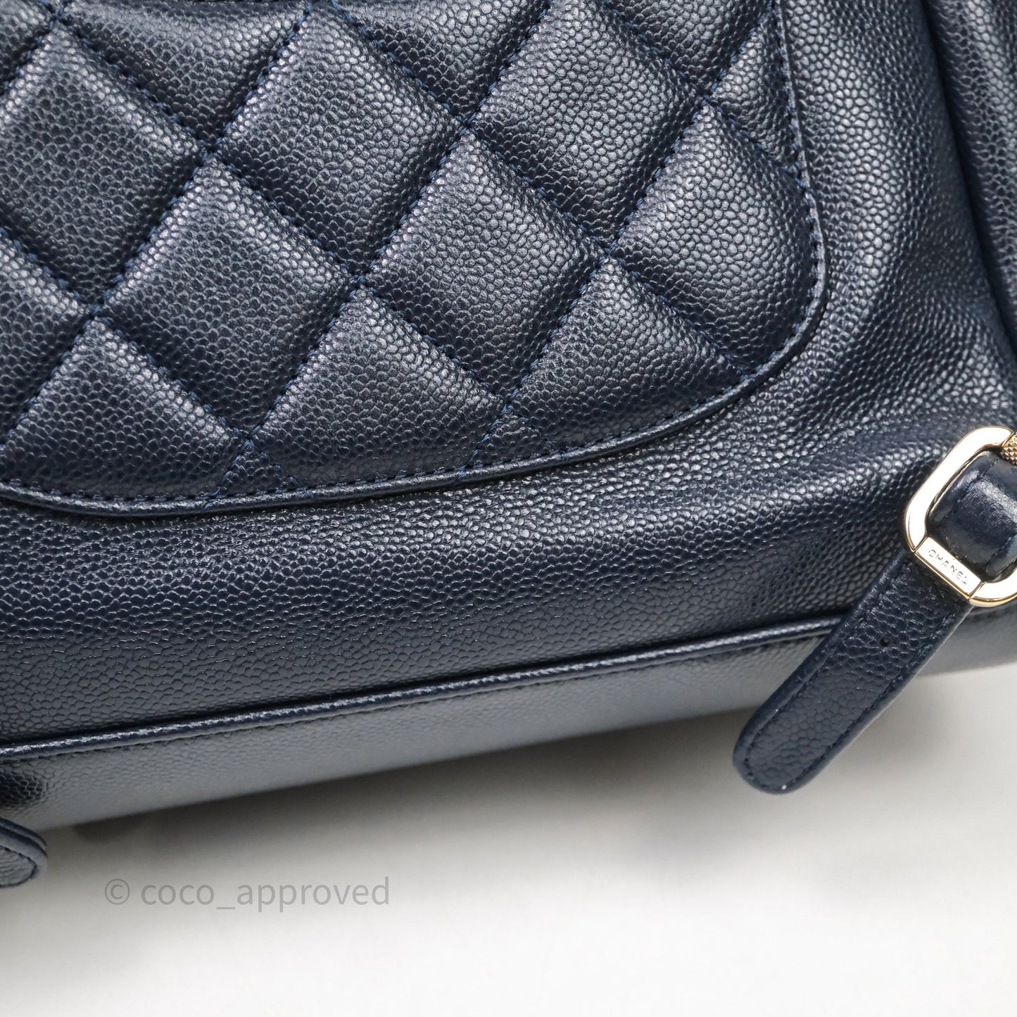 Chanel Quilted Business Affinity Backpack Navy Caviar Light Gold Hardware