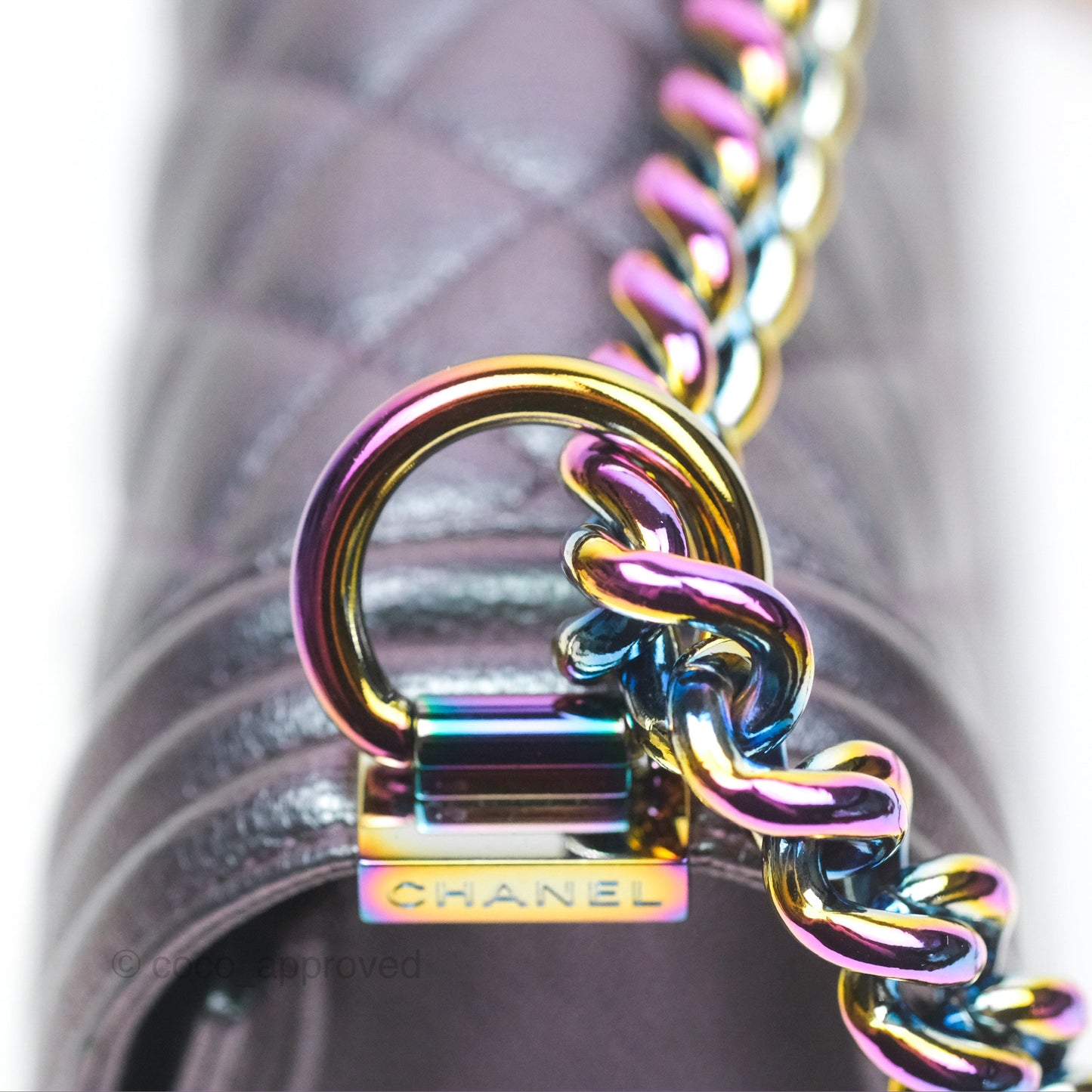 Chanel Medium Boy Quilted Iridescent Purple Goatskin Rainbow Hardware
