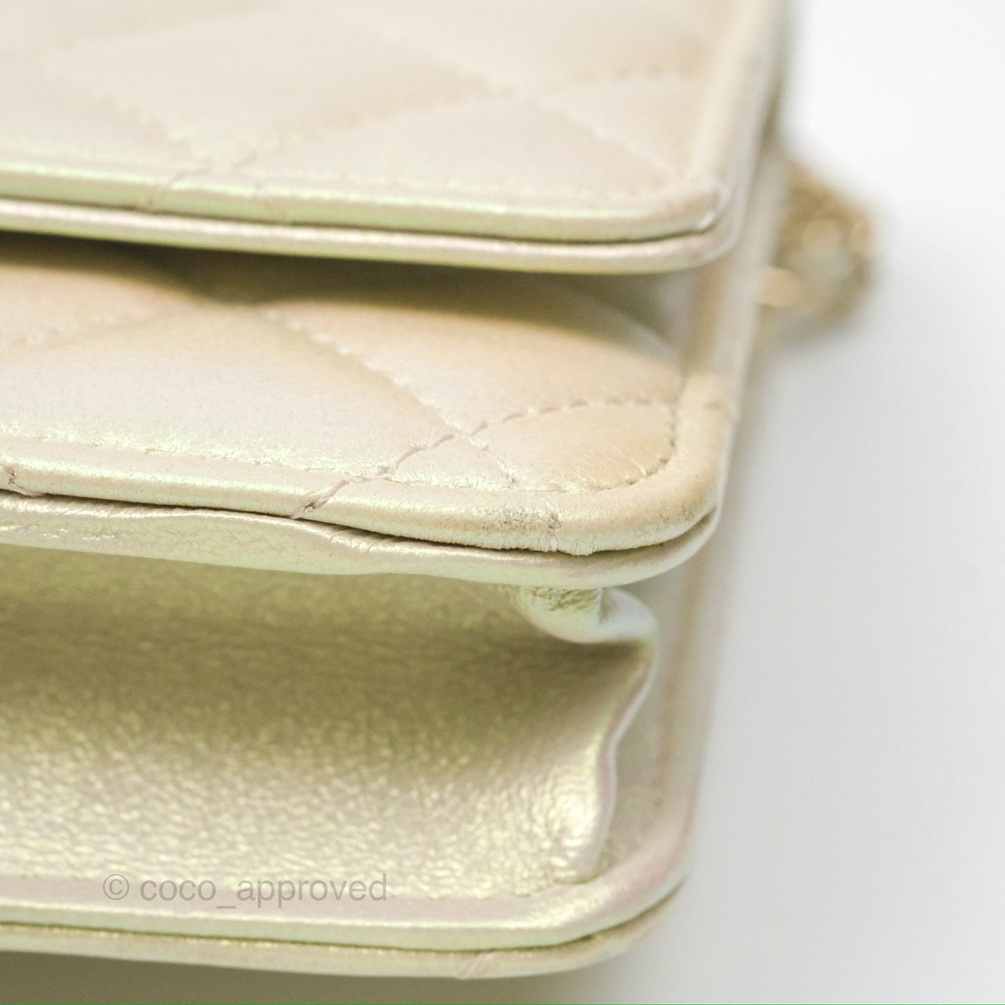 Chanel Quilted Wallet on Chain WOC Iridescent Ivory Gold Hardware 20A