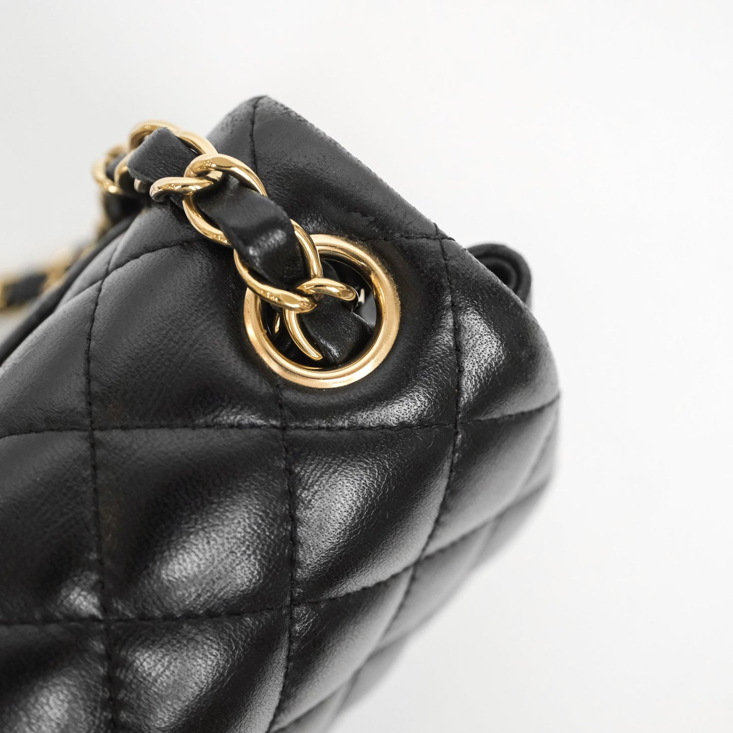 Chanel Mini Square Quilted Black Lambskin Gold Hardware