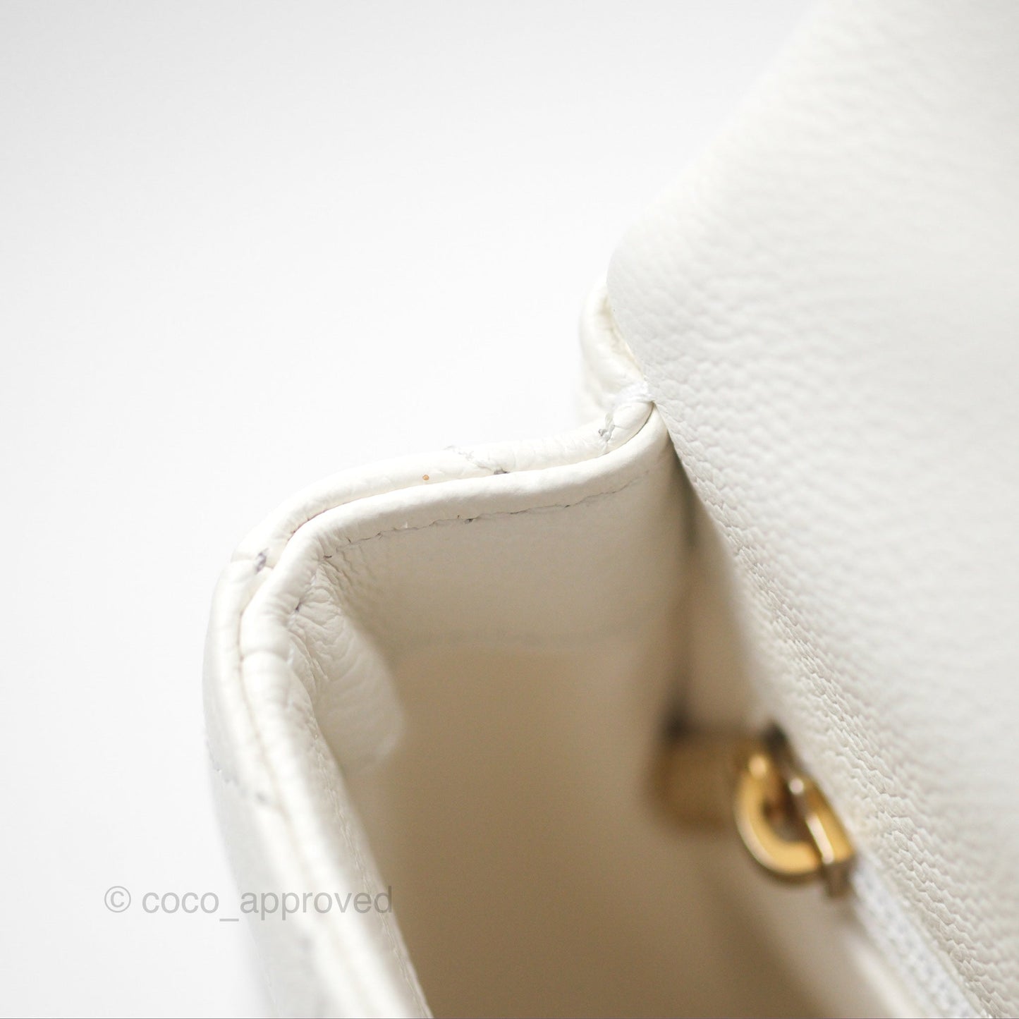 Chanel Mini Flap Bag Heart Adjustable Chain White Caviar Aged Gold Hardware