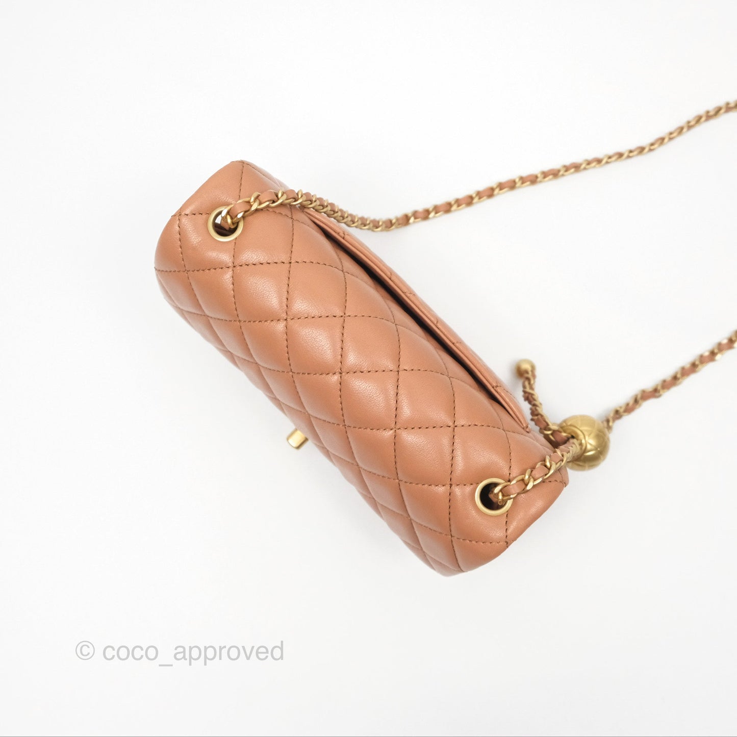 Chanel Mini Rectangular Pearl Crush Caramel Dark Beige Lambskin Aged Gold Hardware