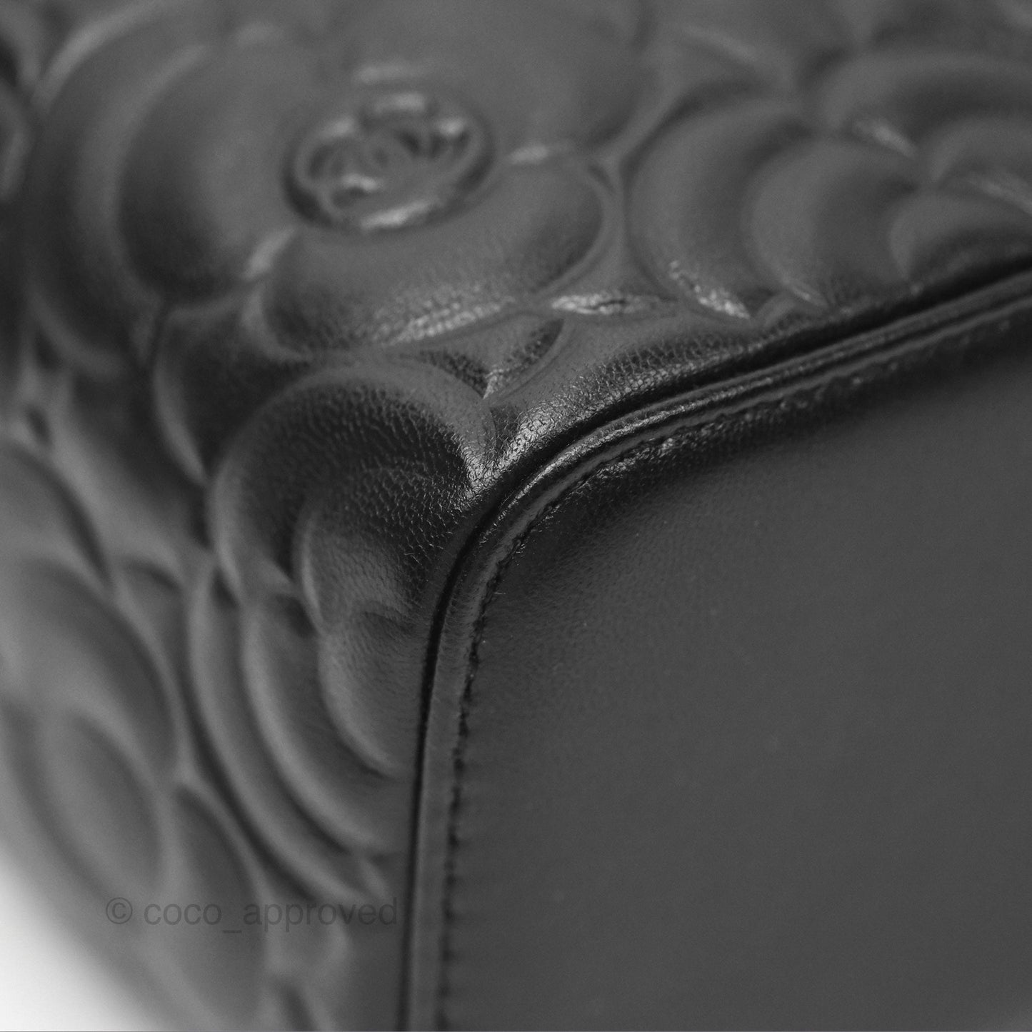 Chanel Vanity Rectangular Camellia Embossed Black Lambskin Gold Hardware 21S