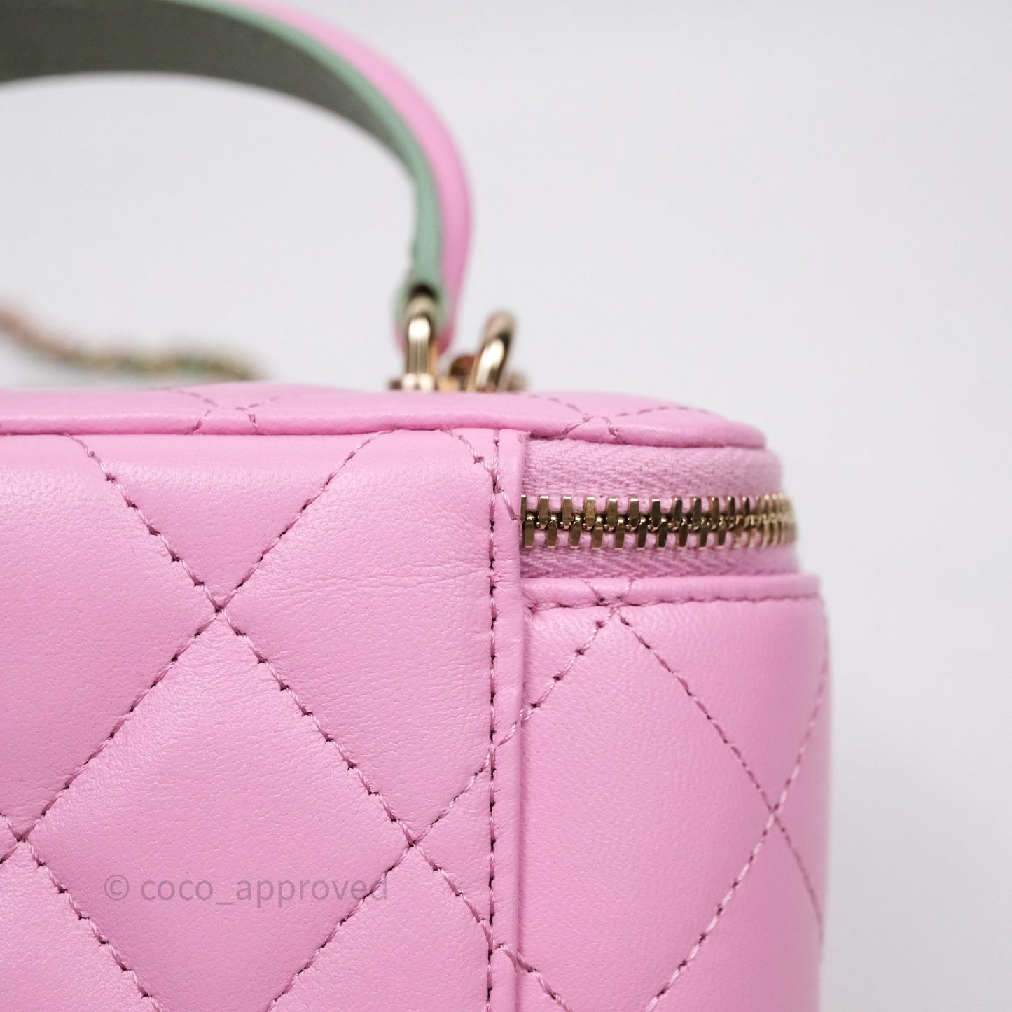 Chanel Vanity Rectangular Top Handle Pink Mint Green Lambskin Gold Hardware
