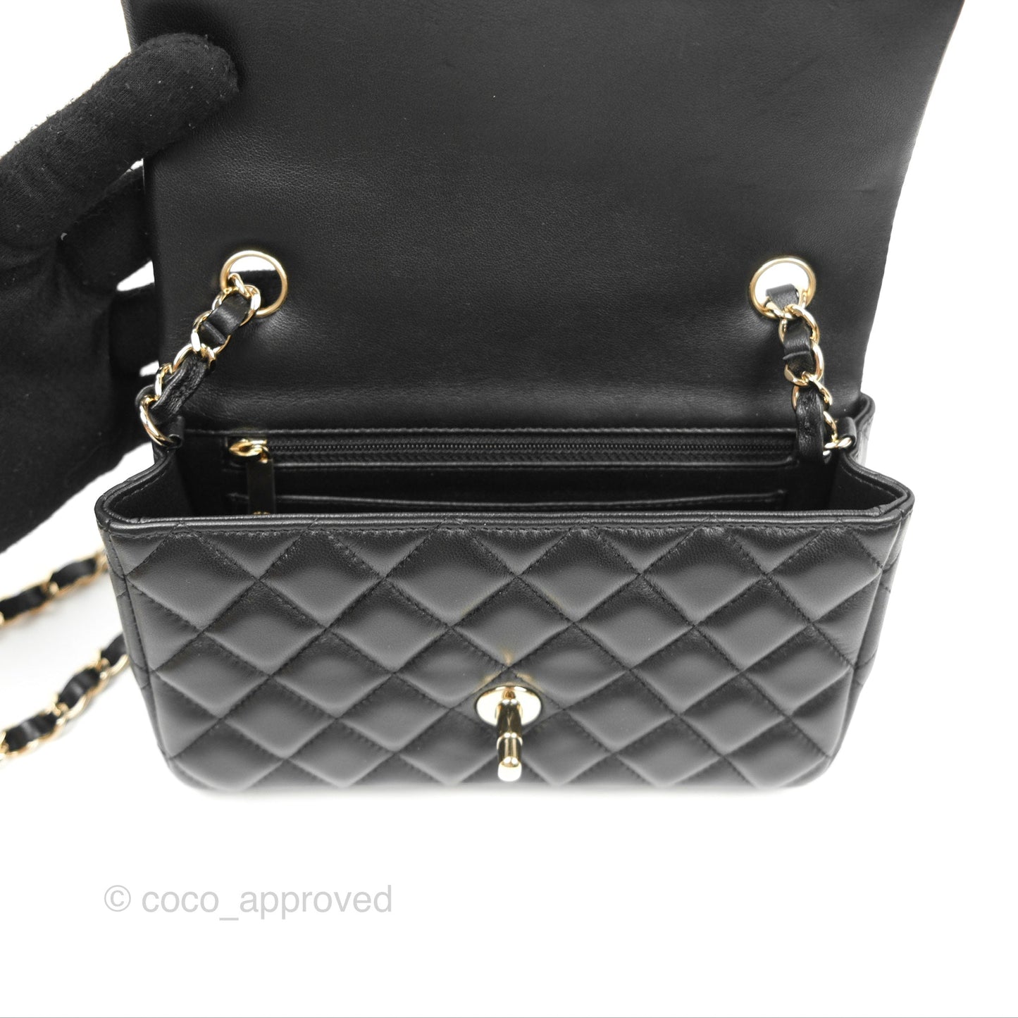 Chanel Quilted Mini Rectangular Black Lambskin Gold Hardware