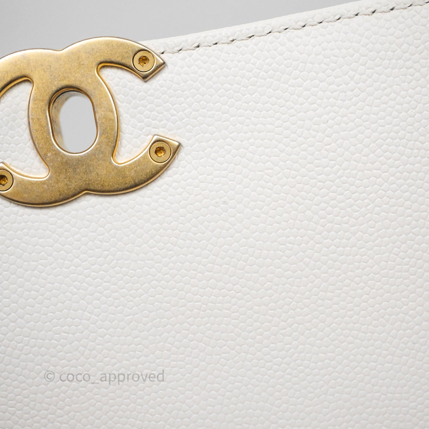 Chanel Bracelet On Chain Small Flap Bag White Caviar Aged Gold Hardware