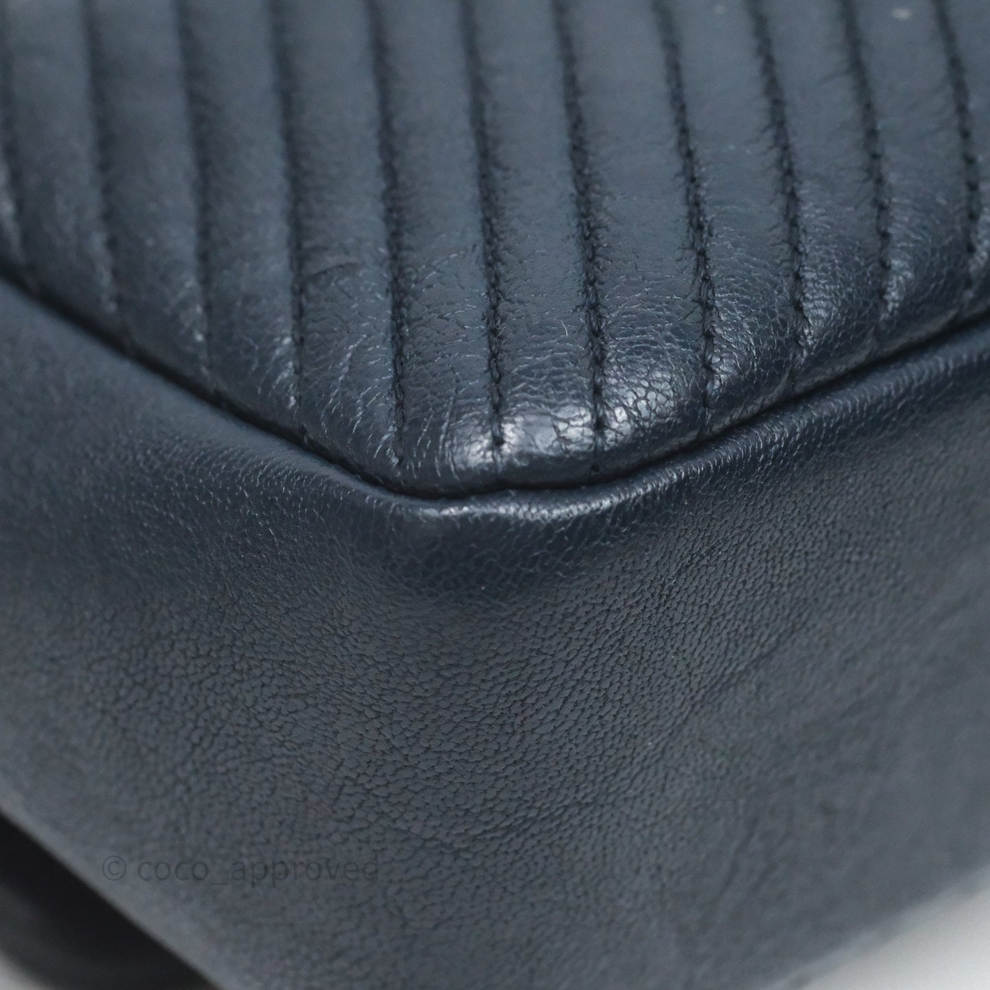 Chanel Medium Chevron Surpique Flap Navy Calfskin Aged Gold Hardware