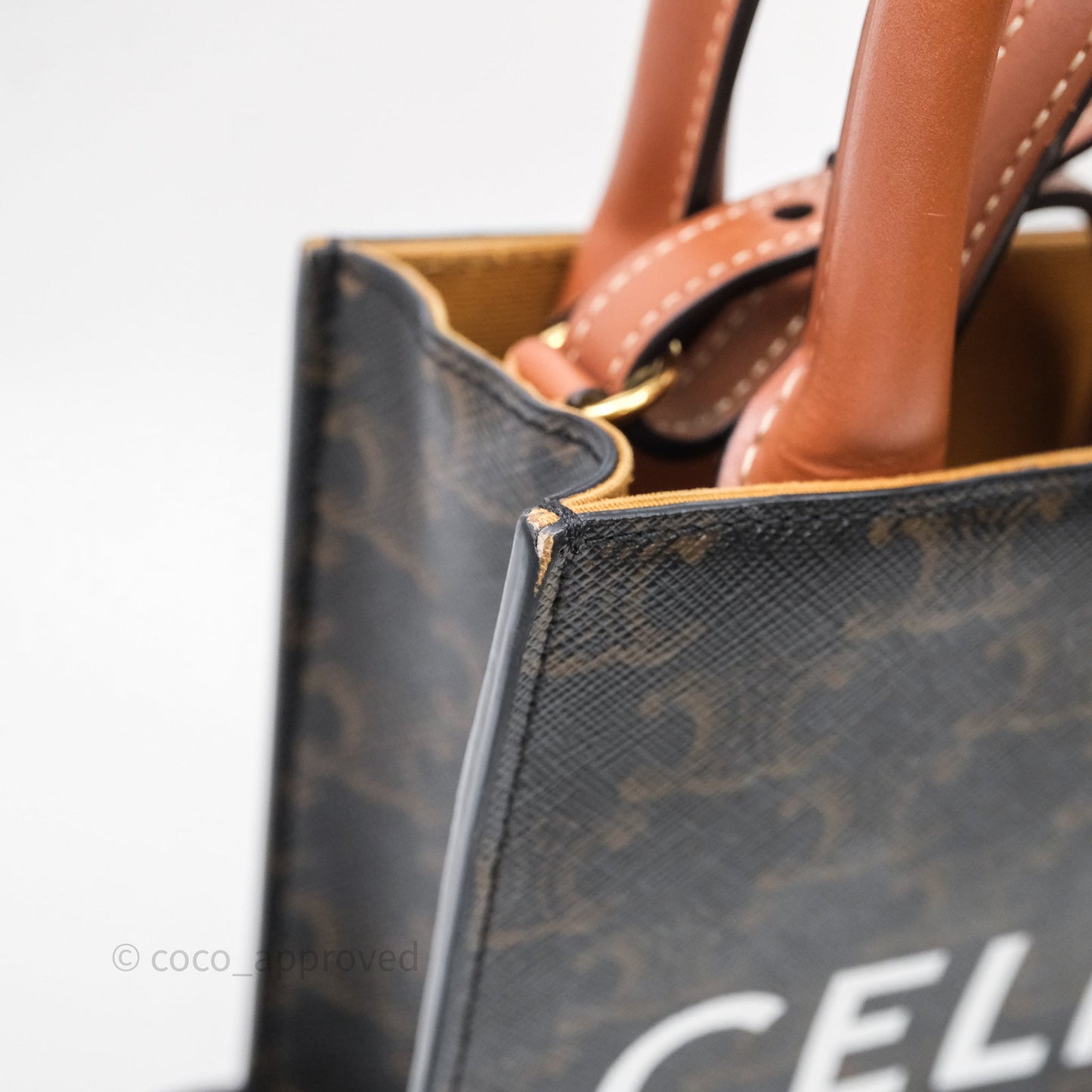 Celine Mini Vertical Cabas Bag Triomphe Canvas Tan Calfskin