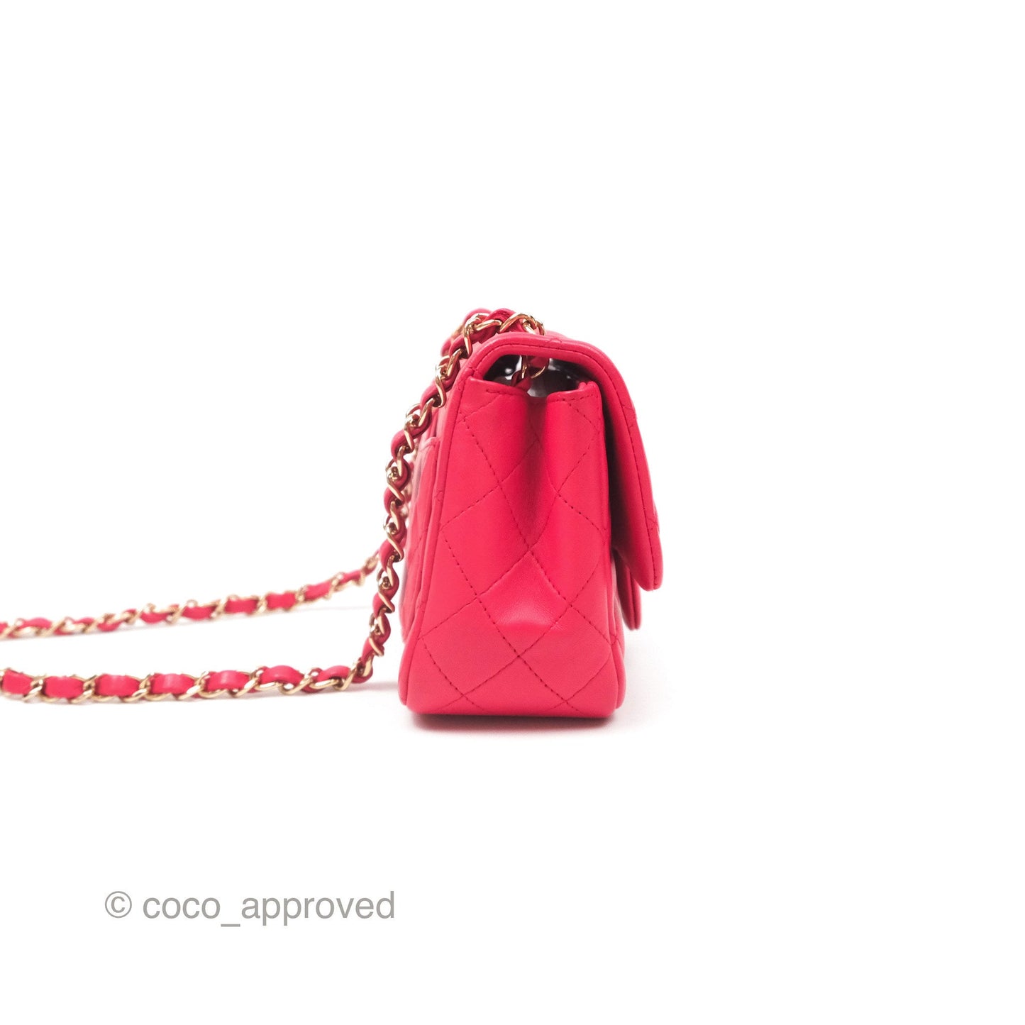 Chanel Mini Square Quilted Red Lambskin Gold Hardware