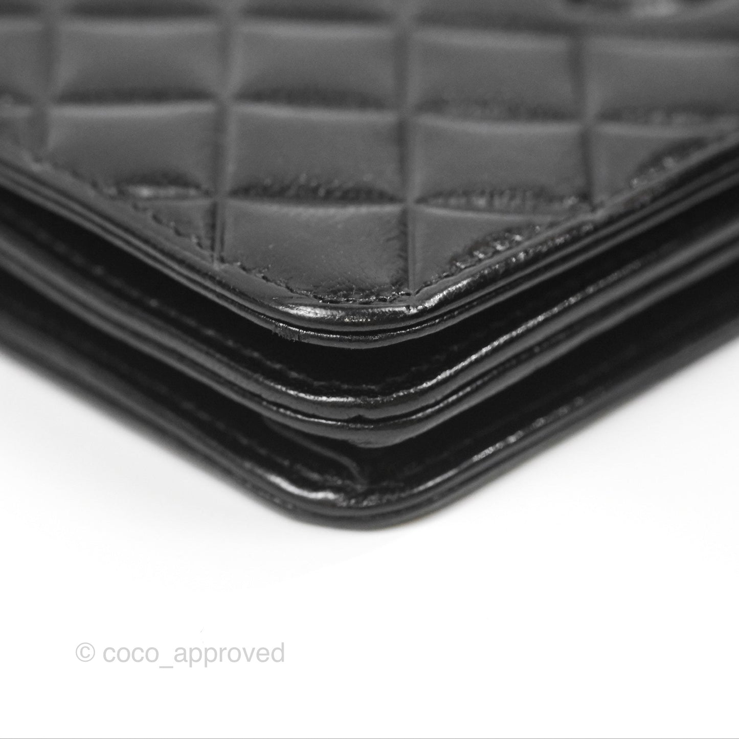 Chanel Diamond CC Wallet On Chain WOC Black Goatskin Silver Hardware