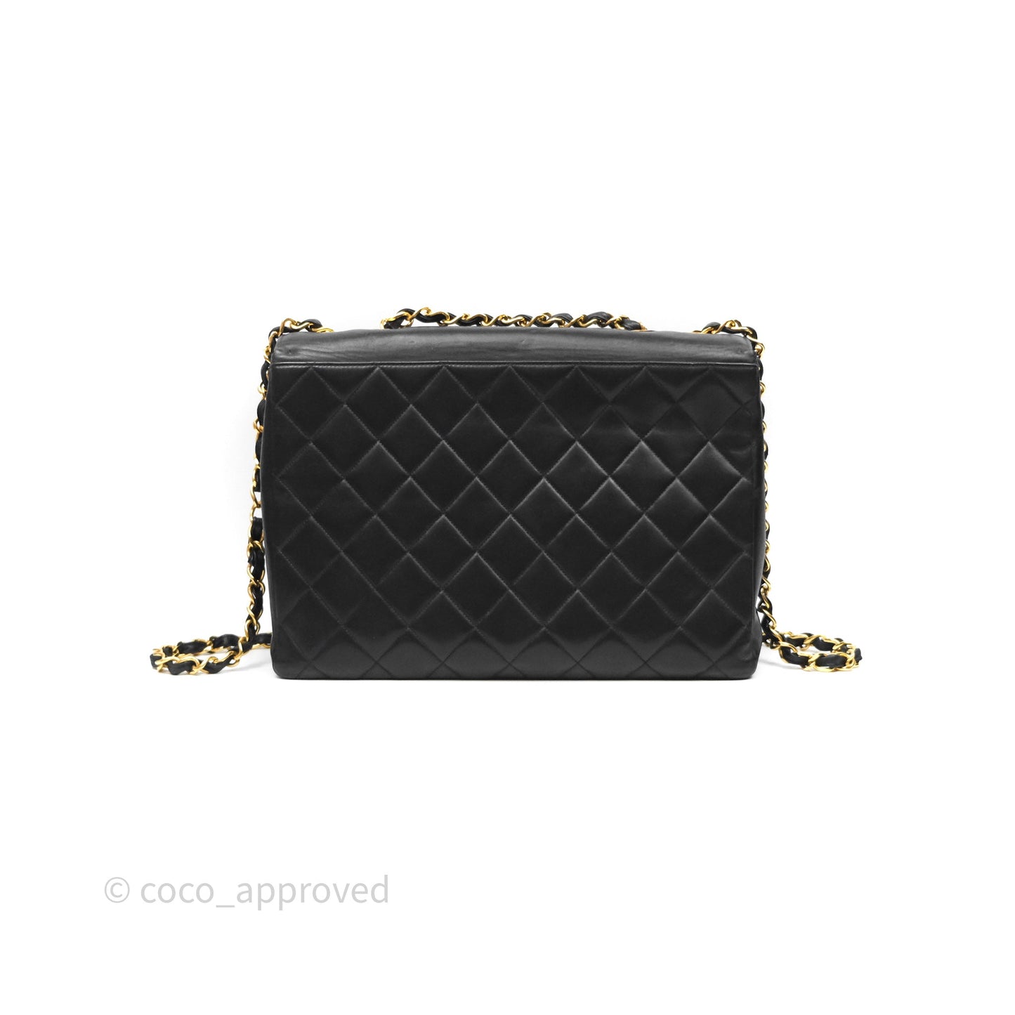 Chanel Vintage Maxi Quilted CC Flap Bag Black Lambskin Gold Hardware