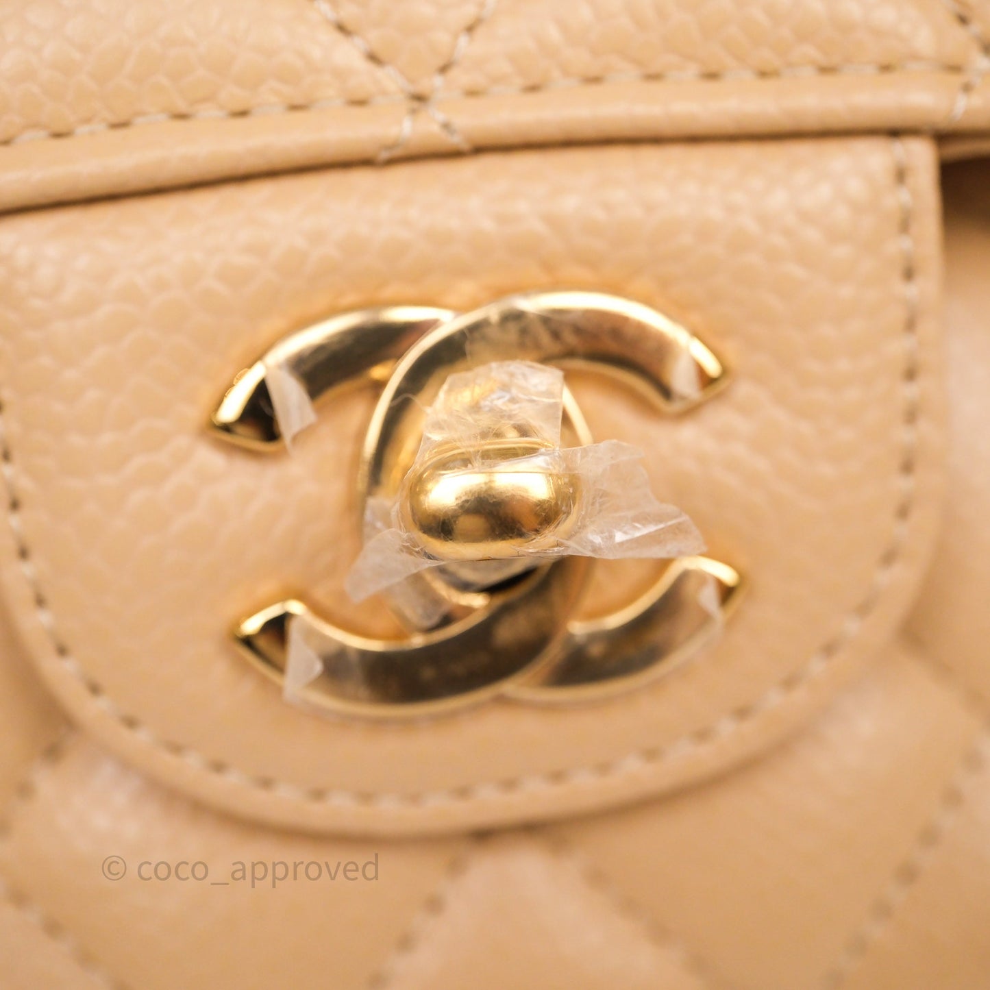 Chanel Classic M/L Medium Flap Quilted Beige Caviar Gold Hardware