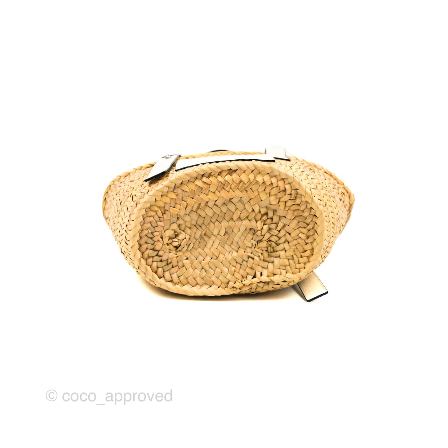 Loewe Small Basket Bag Natural Palm Leaf White Calfskin