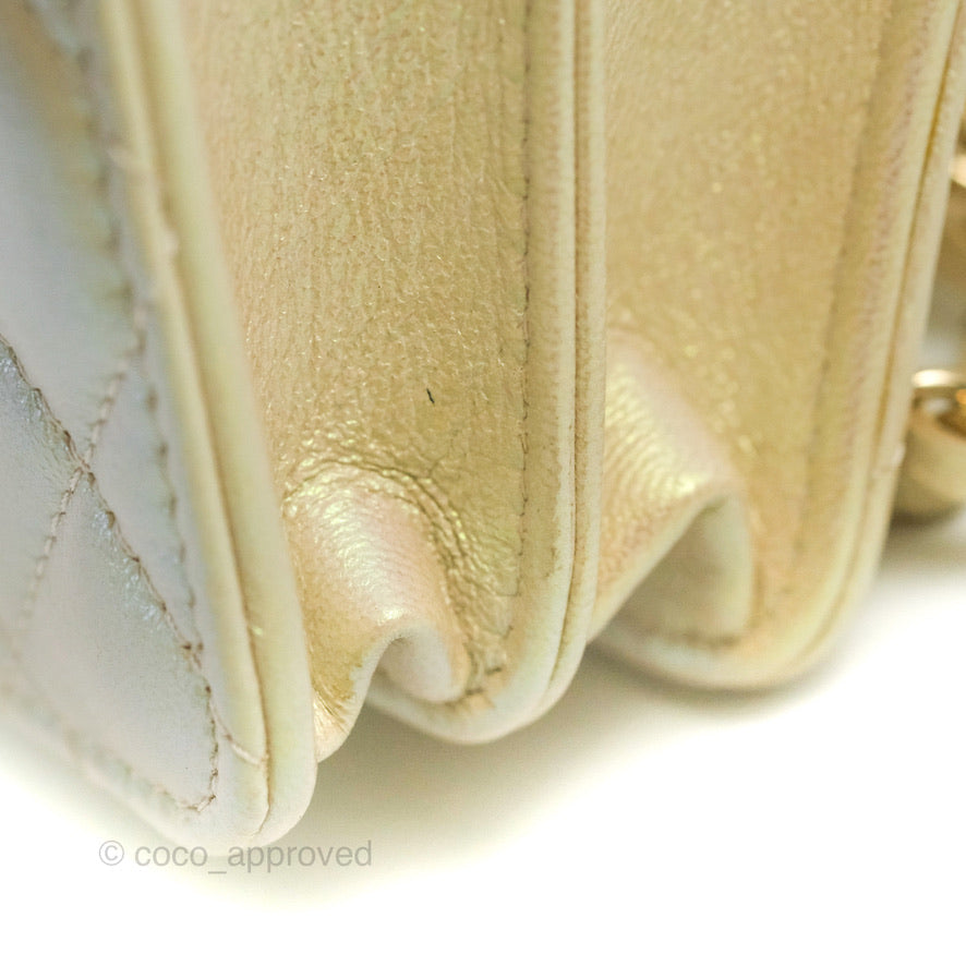 Chanel Quilted Mini Wallet on Chain WOC Iridescent Ivory Gold Hardware 20B