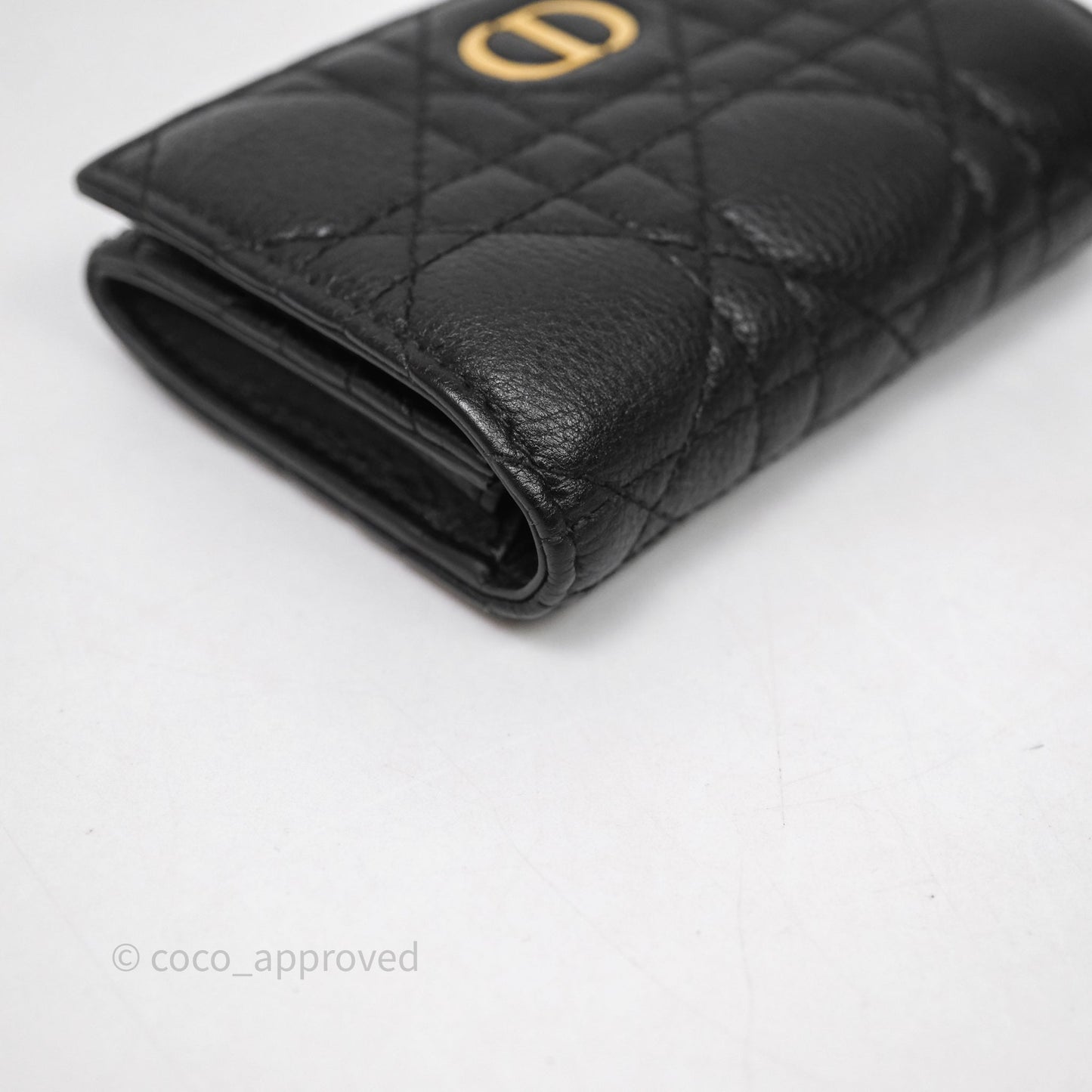 Dior Caro Glycine Wallet Black Supple Cannage Calfskin Gold Hardware
