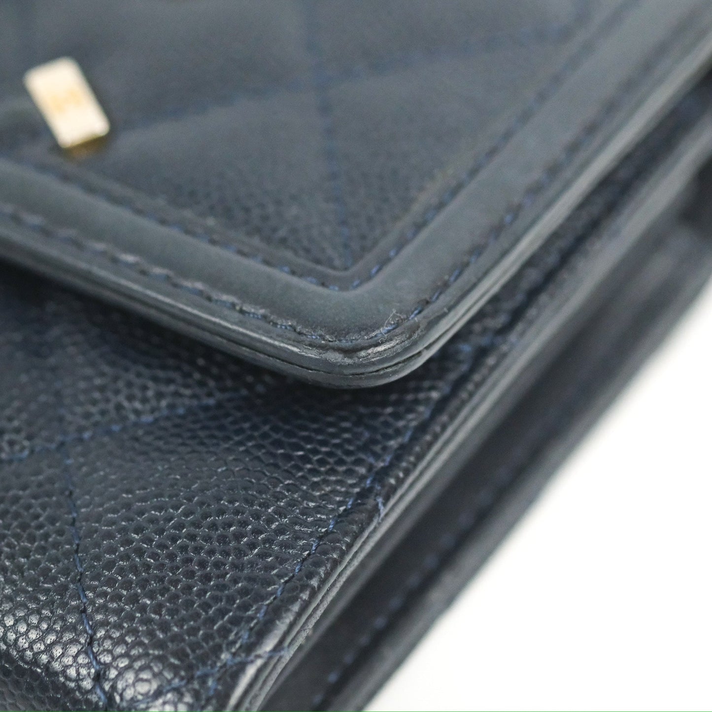 Chanel CC Filigree Small Flap Wallet Navy Caviar Gold Hardware