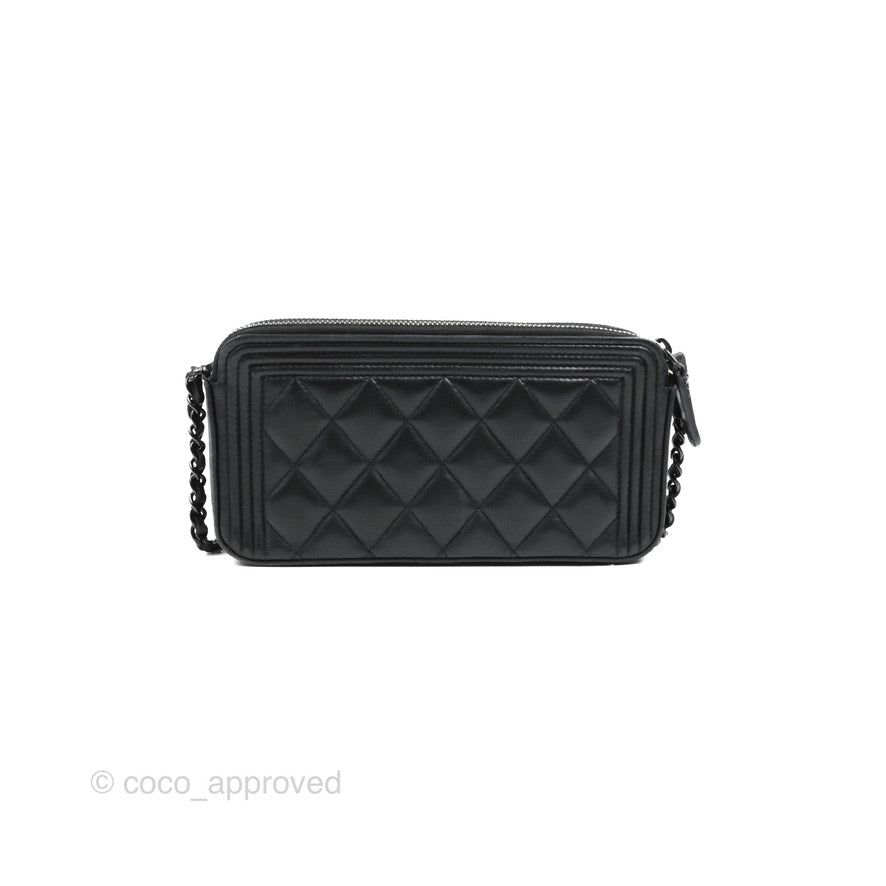 Chanel Le Boy Double Zip Wallet On Chain So Black Lambskin