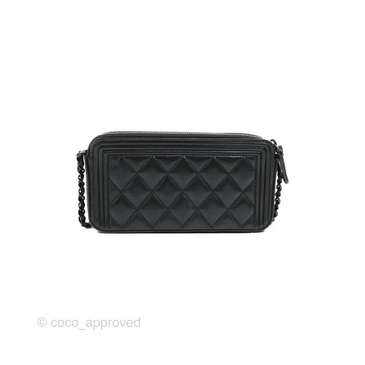 Chanel Le Boy Double Zip Wallet On Chain So Black Lambskin