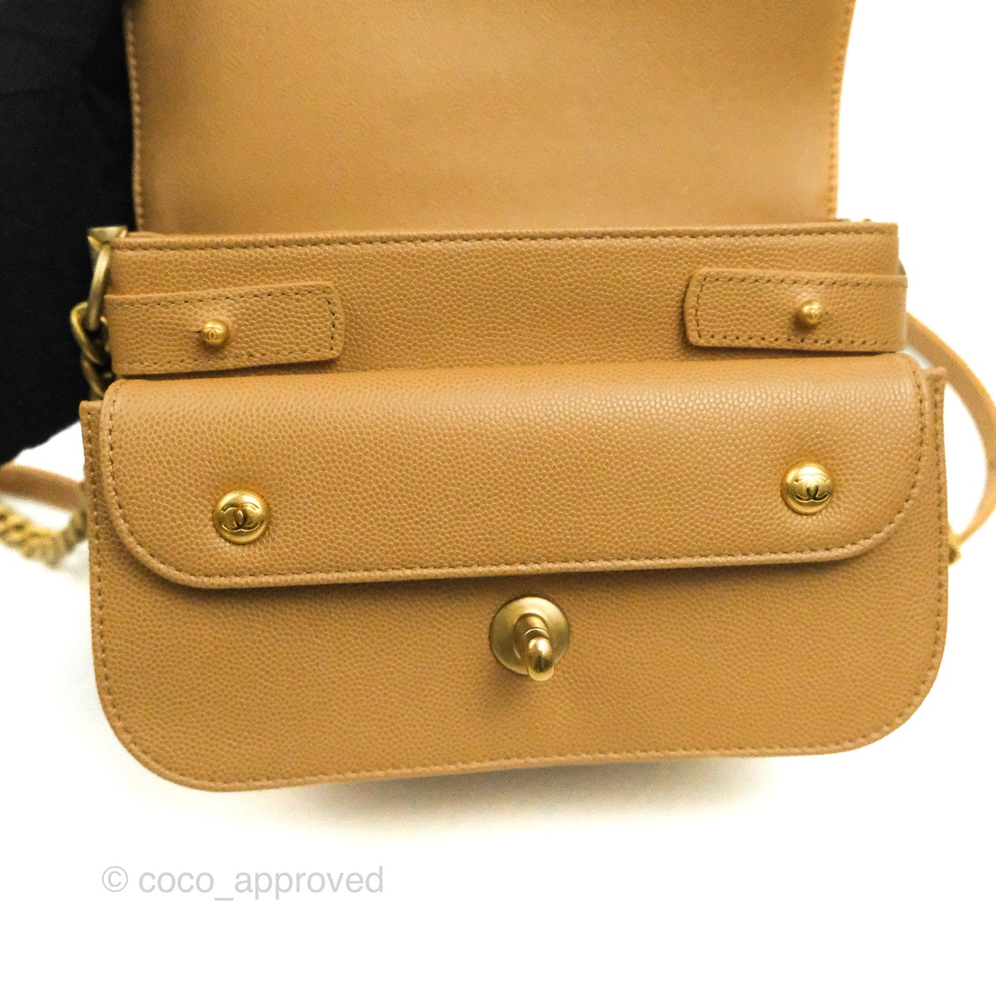 Chanel Mini Messenger Bag Beige Caviar Gold Hardware 21K