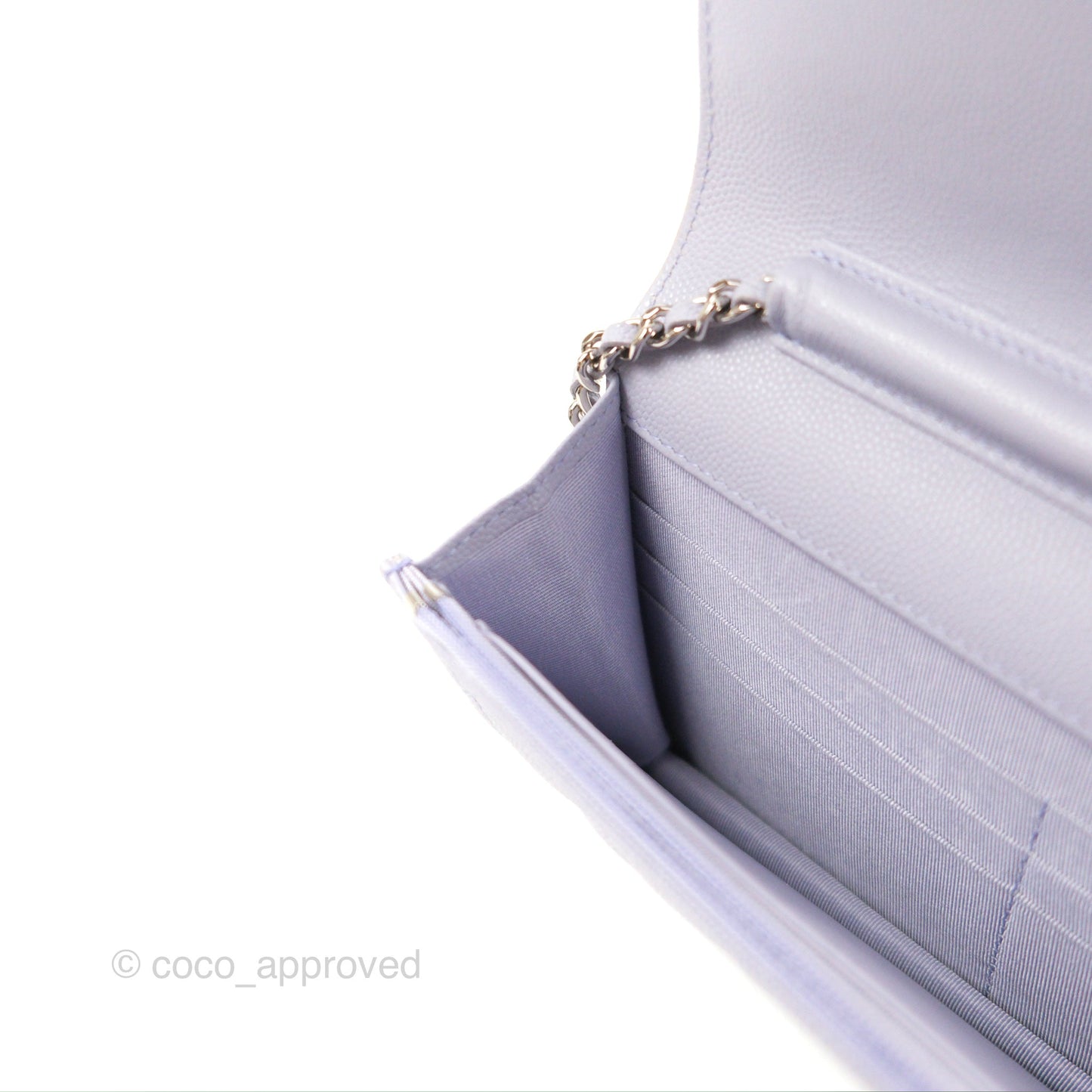 Chanel Quilted Classic Wallet on Chain WOC Lilac Caviar Silver Hardware