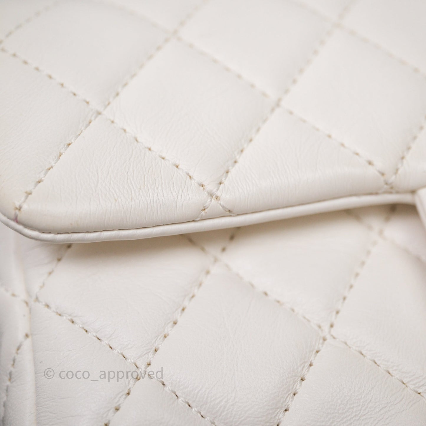 Chanel Mini Rectangular Pearl Crush Quilted White Lambskin Aged Gold Hardware