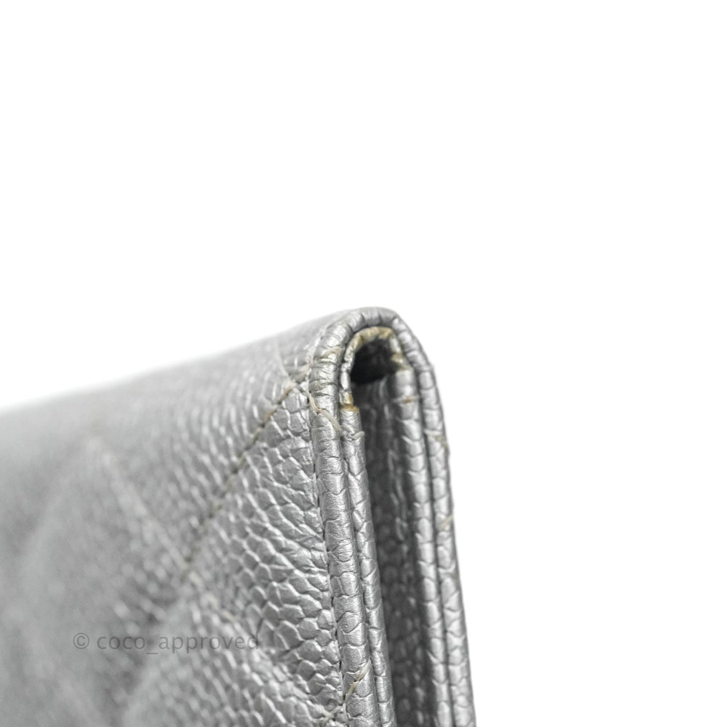 Chanel Classic Quilted Card Holder Metallic Silver Caviar Ruthenium Hardware