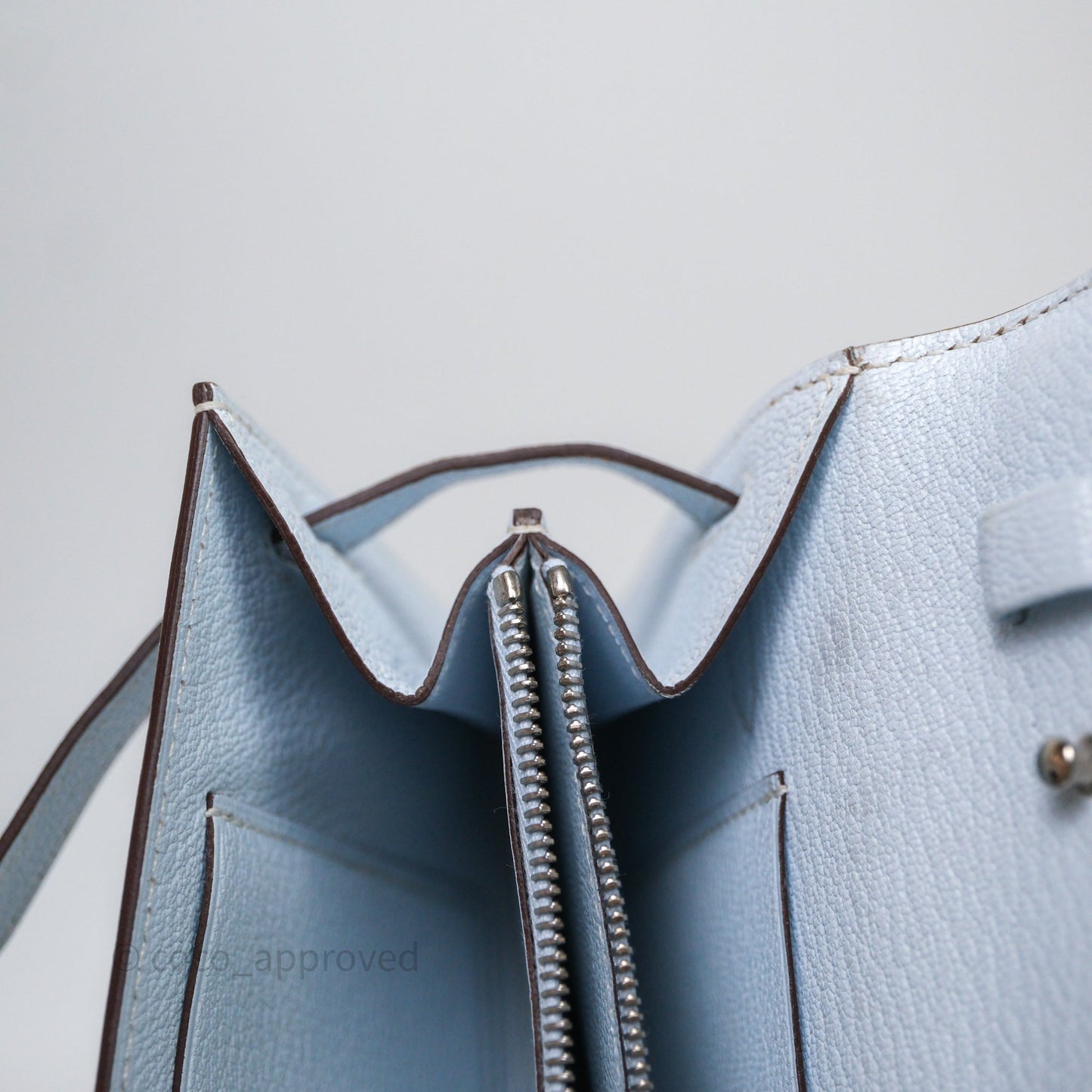 Hermès Kelly To Go Bleu Brume T0 Chèvre Mysore Palladium Hardware