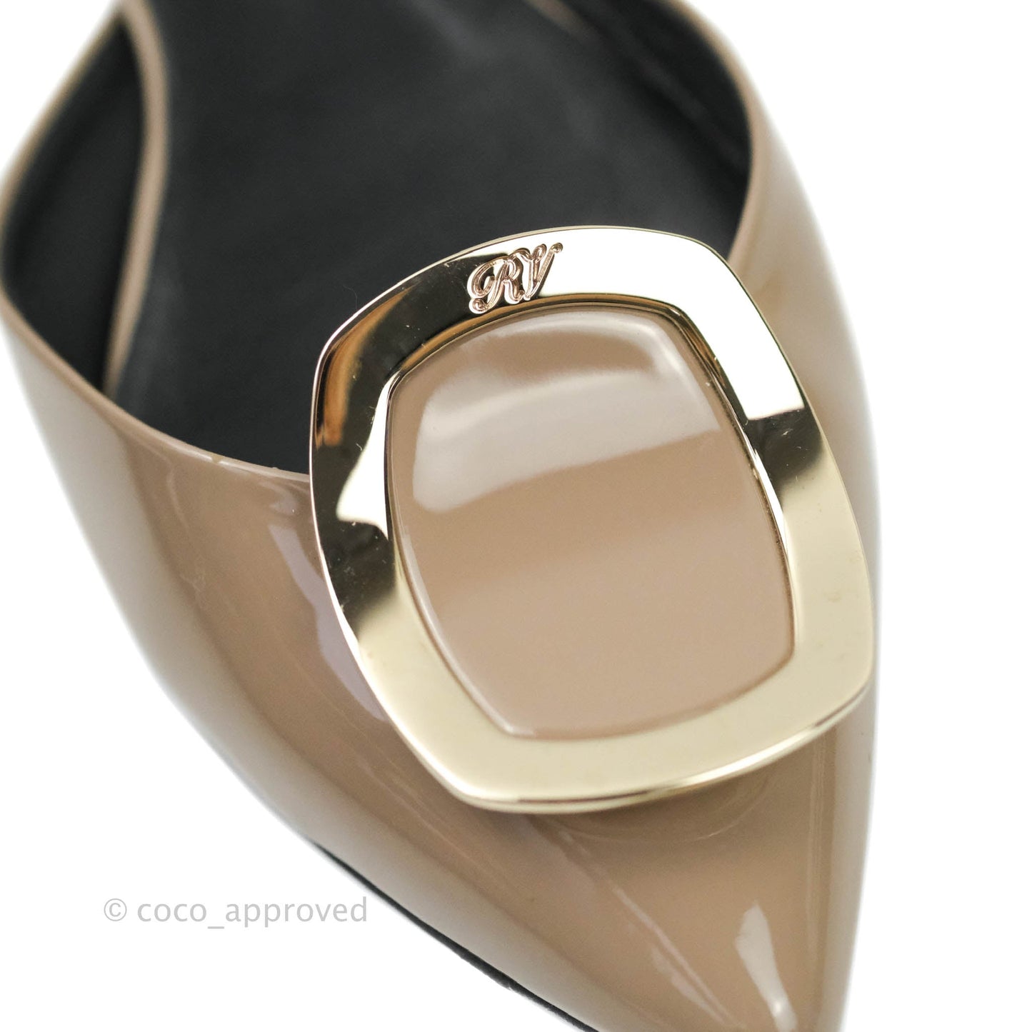 Roger Vivier Chips d'Orsay Patent Flats in Beige Gold Hardware