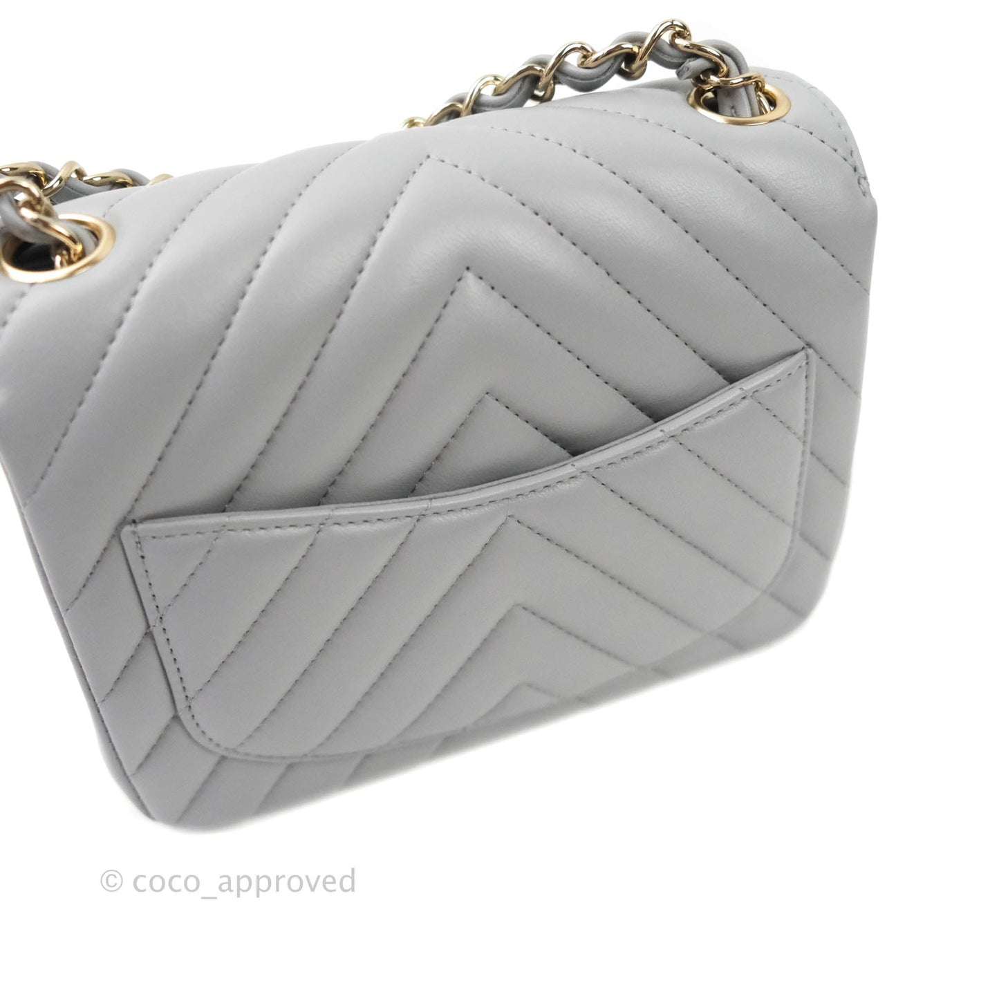 Chanel Mini Square Chevron Grey Lambskin Gold Hardware 20S