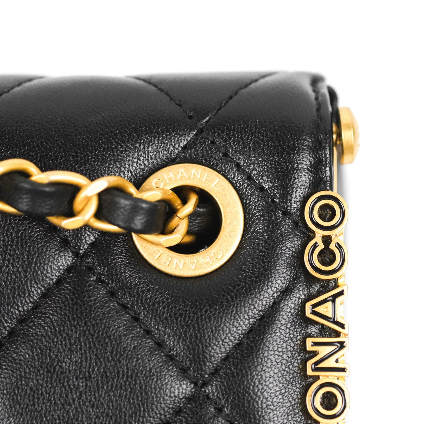 Chanel Logo Crystal Kiss-lock Vanity with Chain Black Lambskin 23C