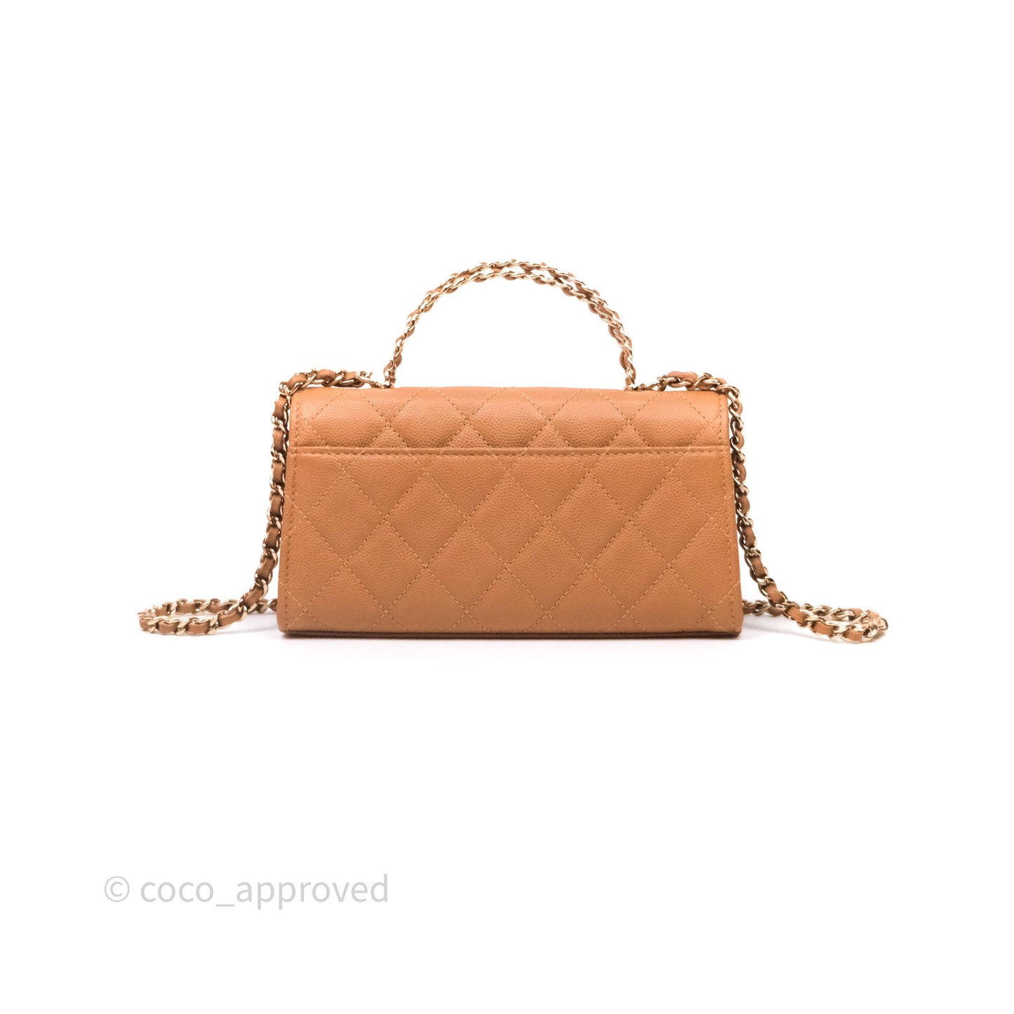 Chanel Kelly Clutch Top Handle Dark Beige Caviar Bag Light Gold hardware