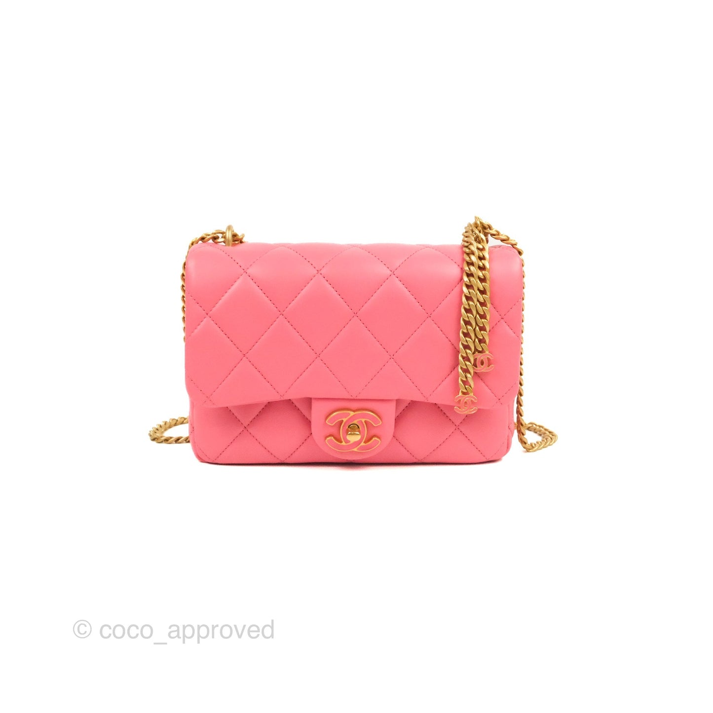 Chanel Quilted Pending CC Enamel Flap Pink Lambskin Aged Gold Hardware 22P