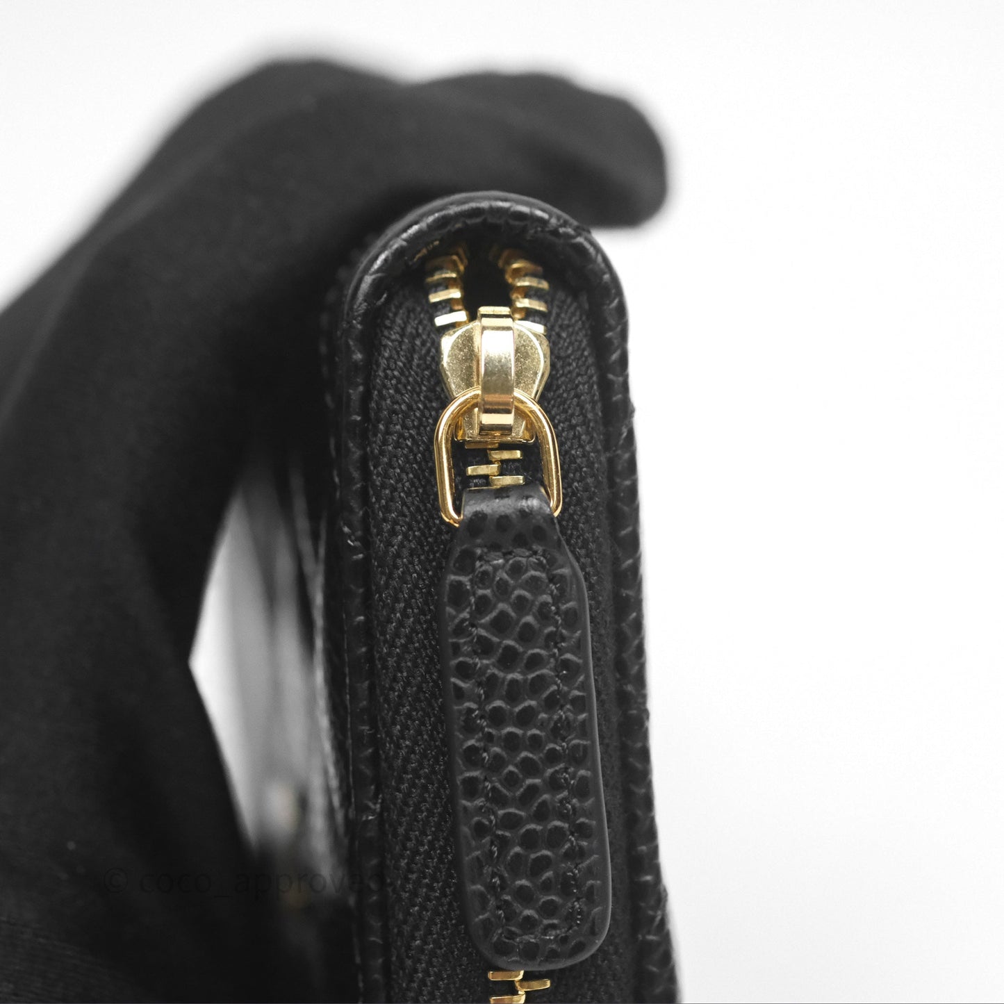 Chanel Quilted Zip Card Holder Black Caviar Gold Hardware