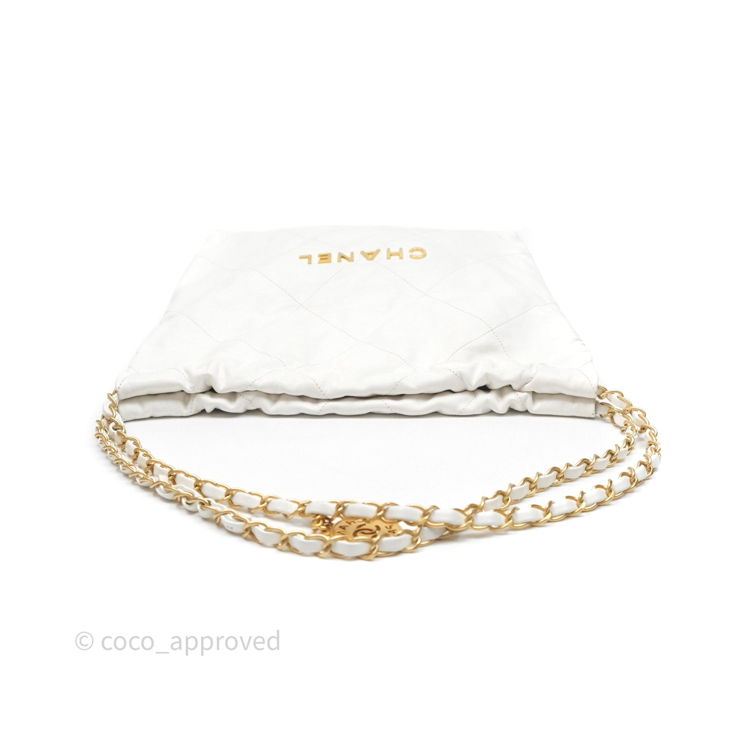 Chanel 22 Small White Shiny Calfskin Aged Gold Hardware