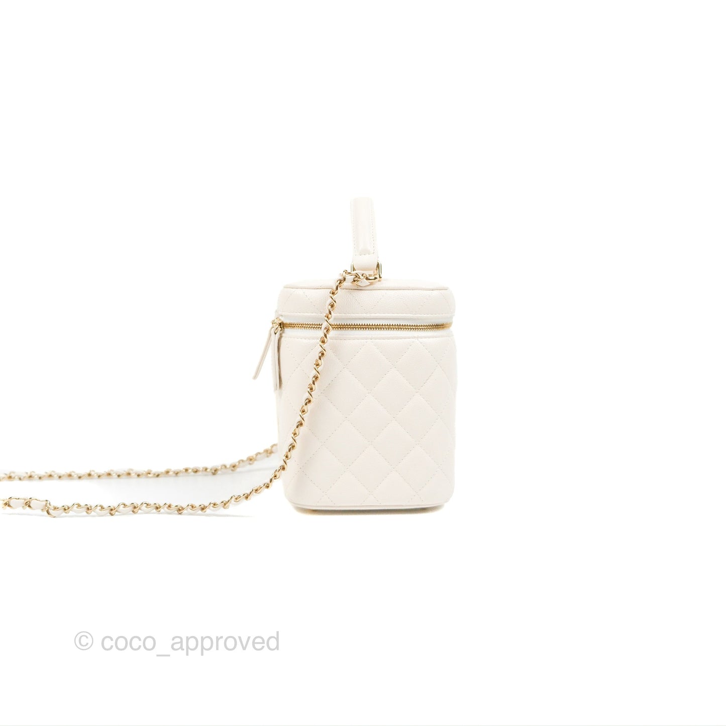 Chanel Quilted Top Handle Vanity Case White Caviar Gold Hardware