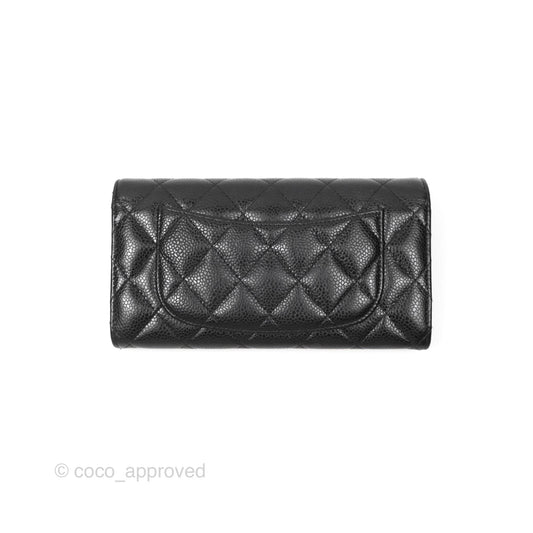 Chanel Quilted Classic Zip Long Wallet Black Caviar Gold Hardware