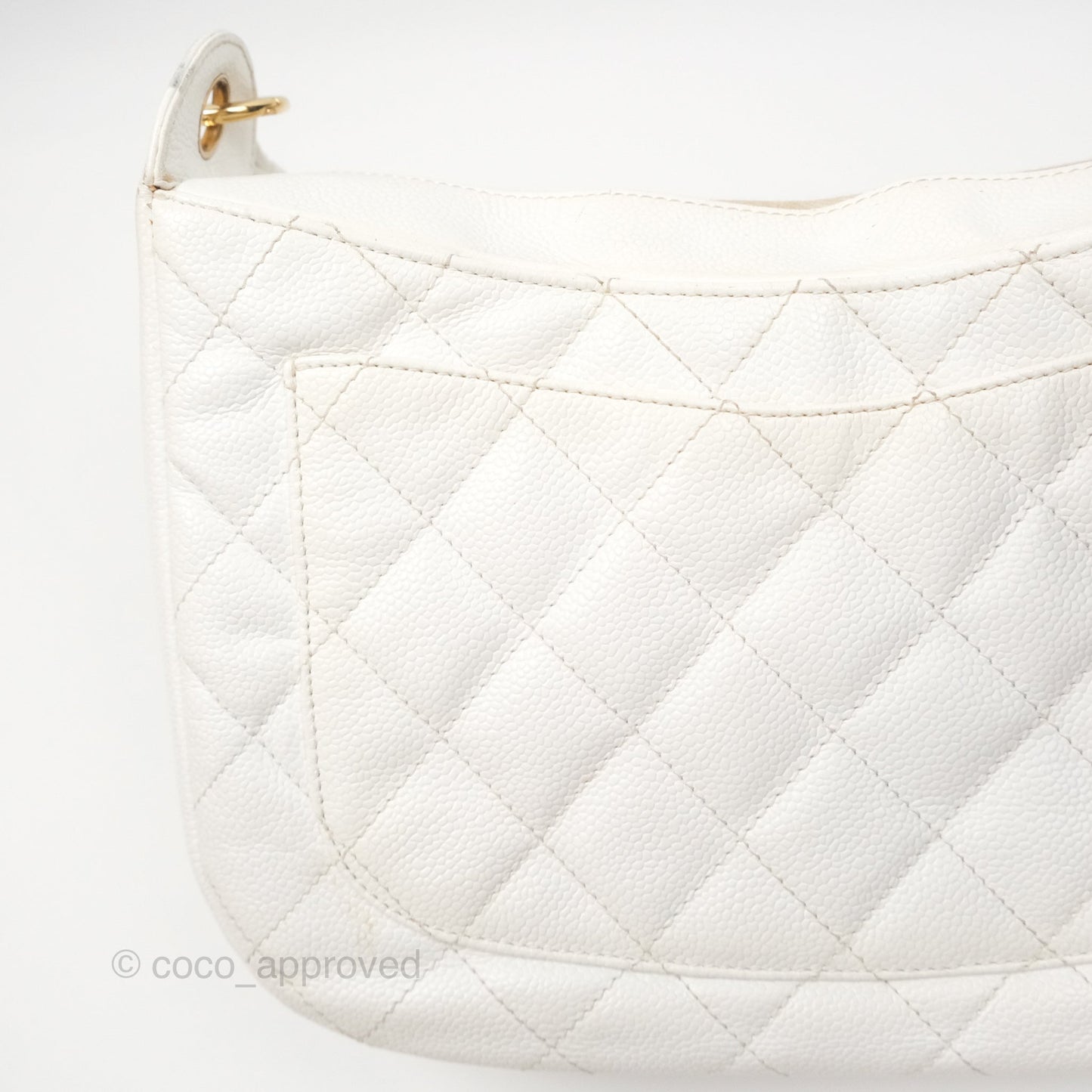 Chanel Vintage CC Quilted Shoulder Bag White Caviar Gold Hardware