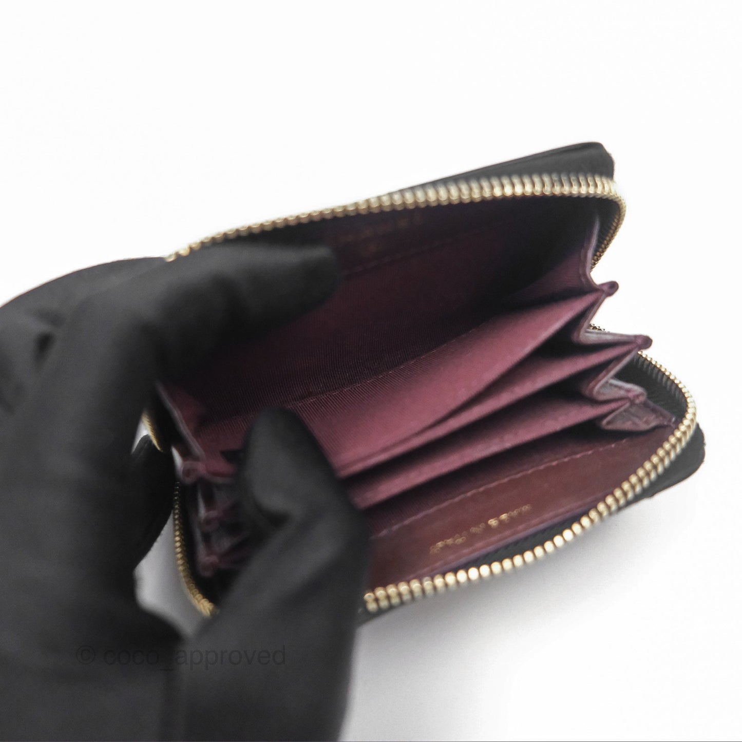 Chanel Chevron Zipped Coin Purse Black Lambskin Gold Hardware