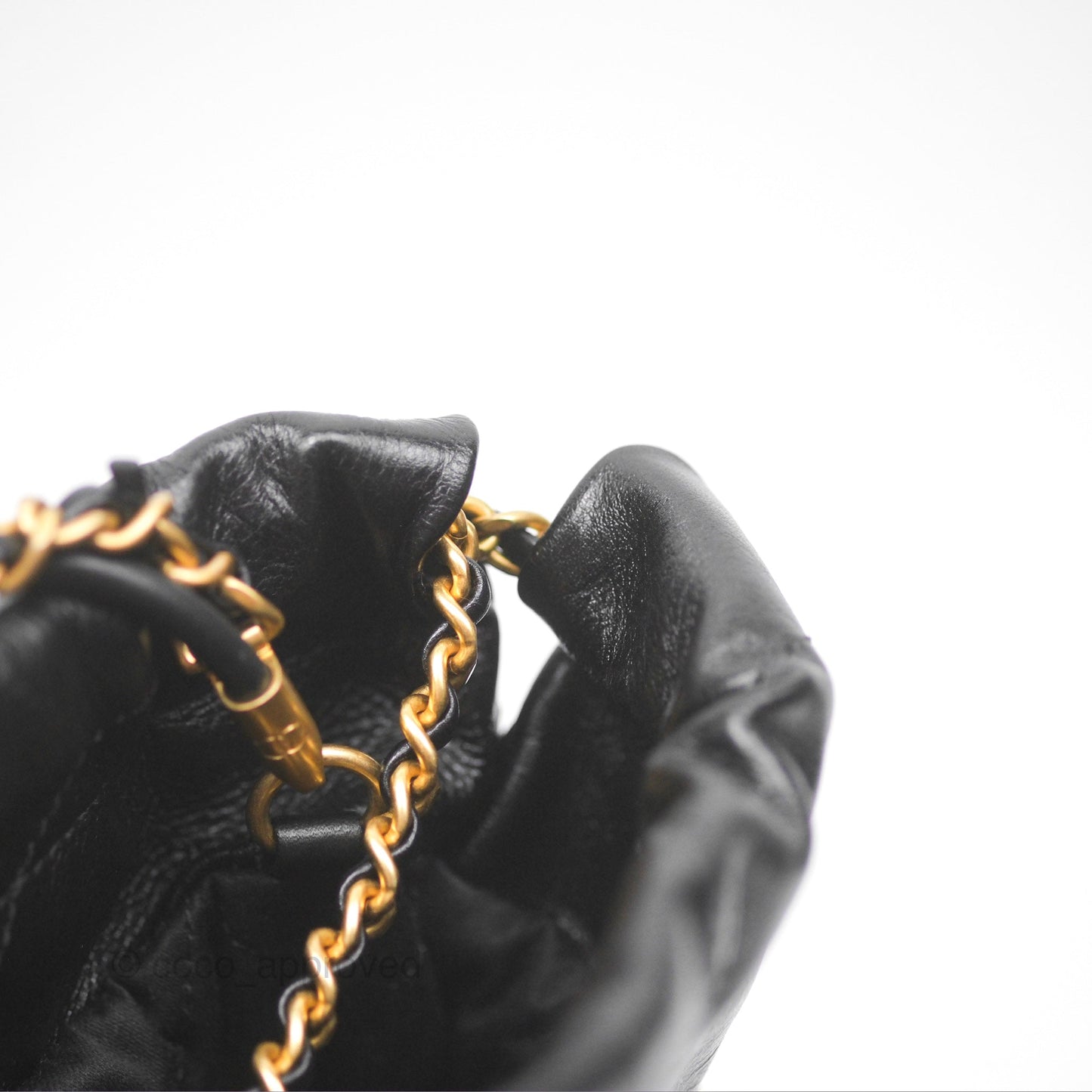 Chanel 22 Quilted Logo Mini Bag with Pearl Chain Black Shiny Crumpled Calfskin
